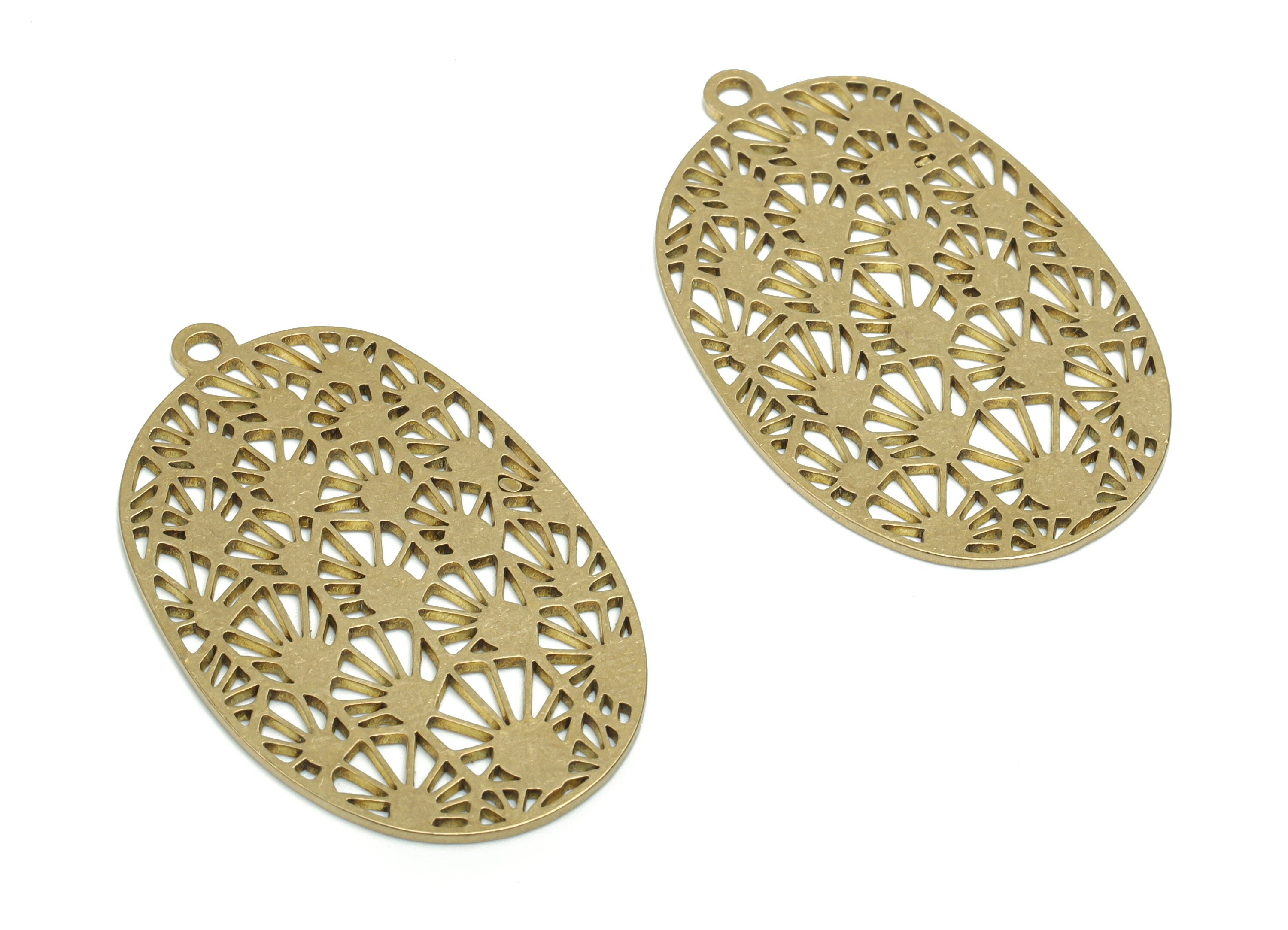 Brass Oval Sun Earring Charms - Raw Brass Oval Flowers Pendant - DIY Jewelry Making Supplies - 39.8x24.83x0.84mm - PPA1060 - DOMEDBAZAAR
