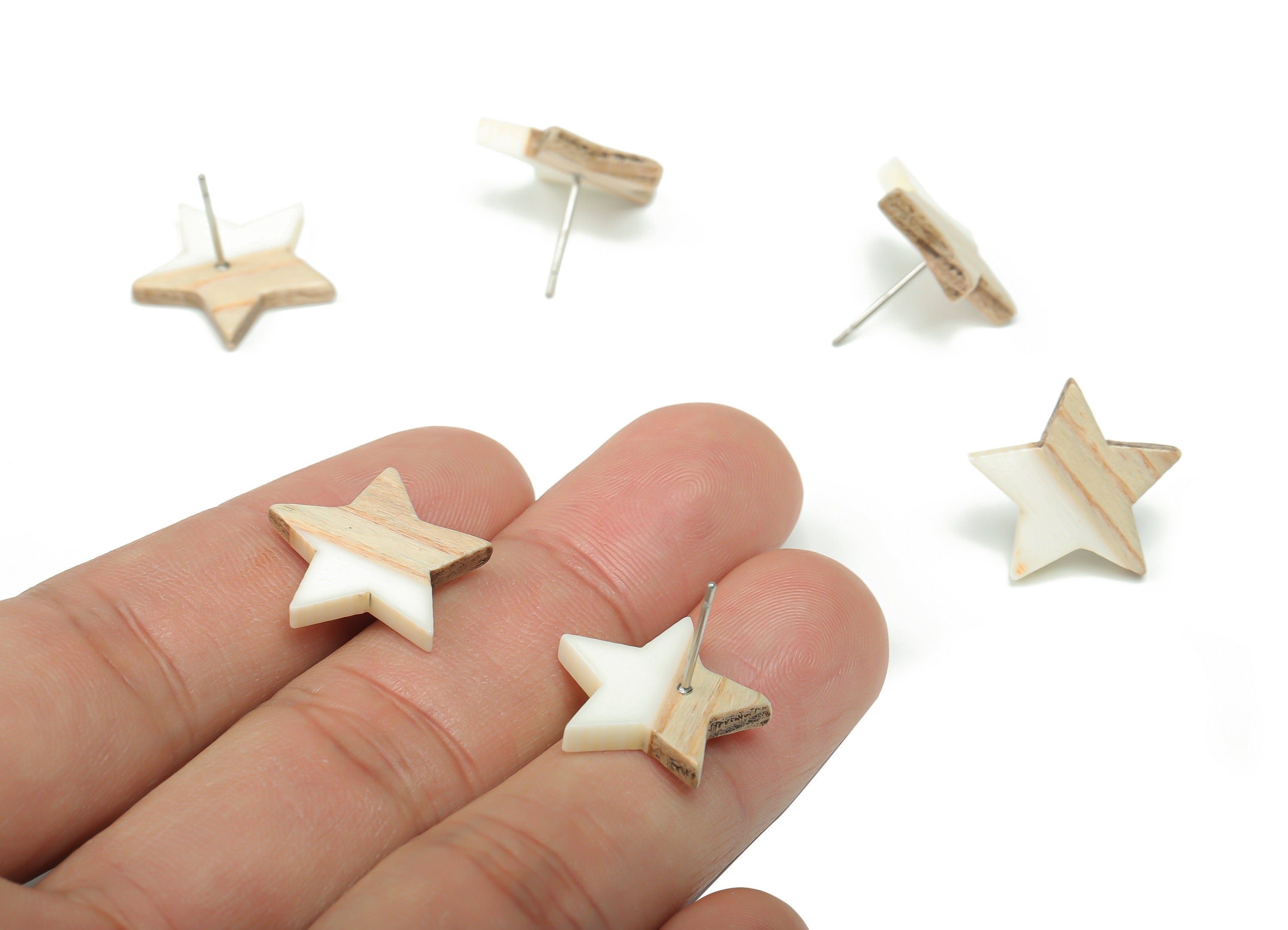 Plain Wood Star Earring Stud - Resin Star Post - 316 Surgical Stainless Steel Stud - Jewelry Making Supplies - 18.17x17.06x3.4mm - BB1131B - DOMEDBAZAAR
