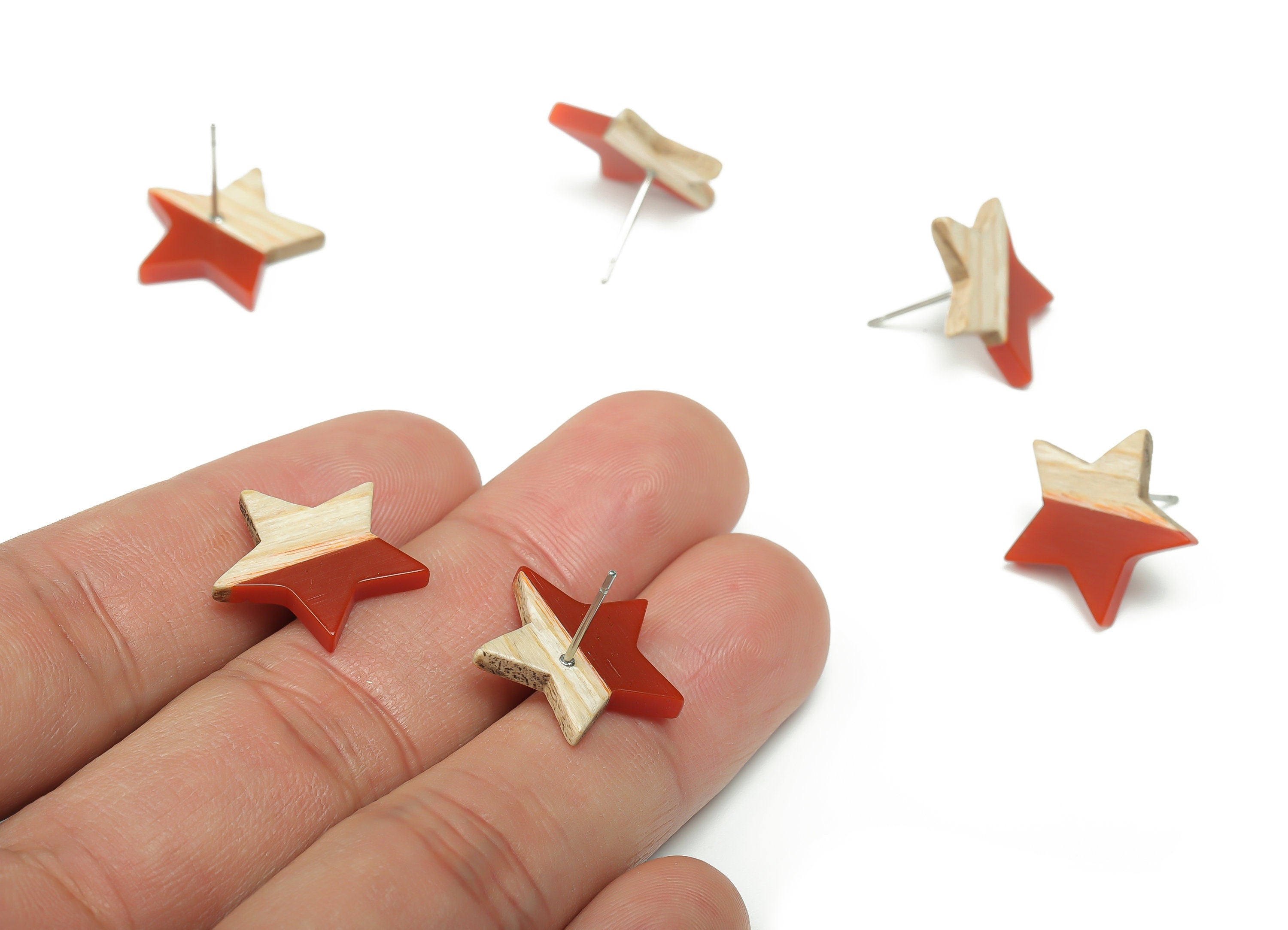 Plain Wood Star Earring Stud - Resin Star Post - 316 Surgical Stainless Steel Stud - Jewelry Making Supplies - 18.17x17.06x3.4mm - BB1131D - DOMEDBAZAAR
