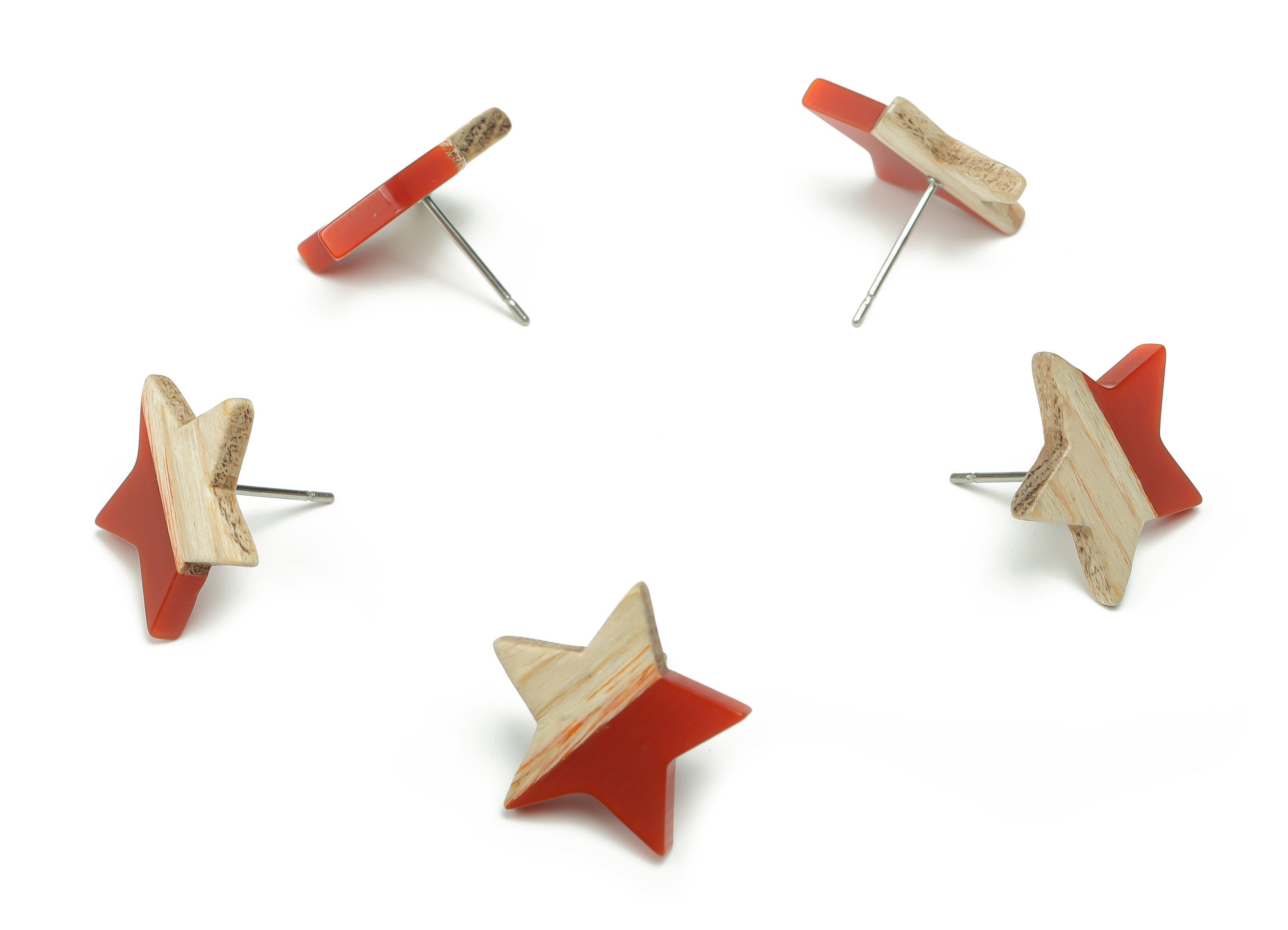 Plain Wood Star Earring Stud - Resin Star Post - 316 Surgical Stainless Steel Stud - Jewelry Making Supplies - 18.17x17.06x3.4mm - BB1131D - DOMEDBAZAAR
