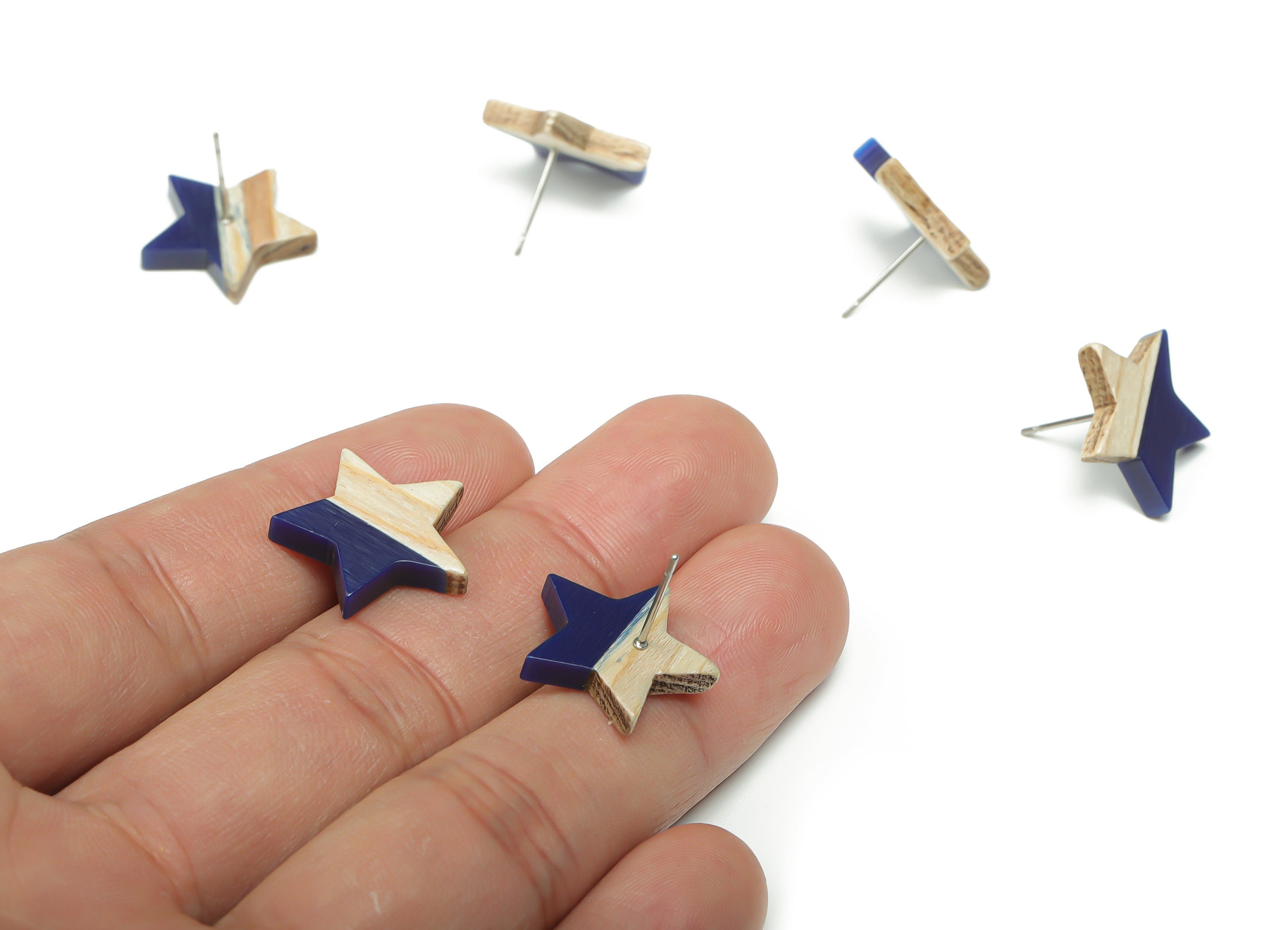 Plain Wood Star Earring Stud - Resin Star Post - 316 Surgical Stainless Steel Stud - Jewelry Making Supplies - 18.17x17.06x3.4mm - BB1131F - DOMEDBAZAAR