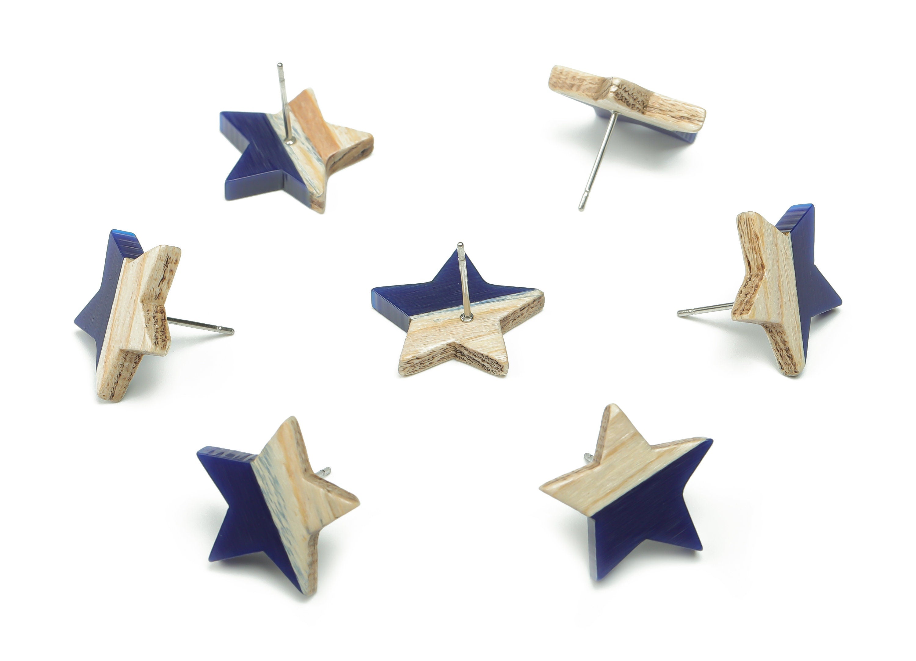 Plain Wood Star Earring Stud - Resin Star Post - 316 Surgical Stainless Steel Stud - Jewelry Making Supplies - 18.17x17.06x3.4mm - BB1131F - DOMEDBAZAAR