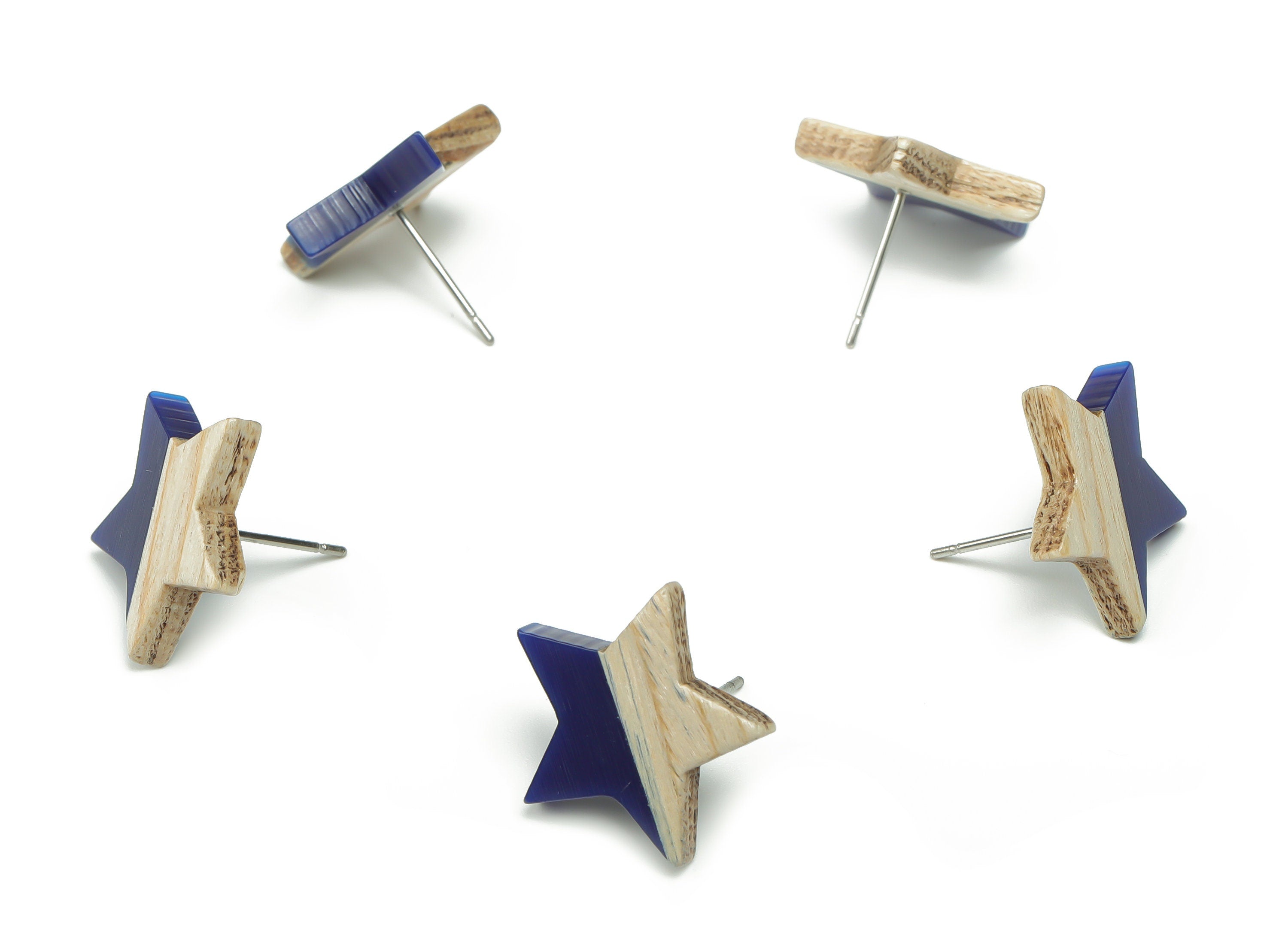 Plain Wood Star Earring Stud - Resin Star Post - 316 Surgical Stainless Steel Stud - Jewelry Making Supplies - 18.17x17.06x3.4mm - BB1131F - DOMEDBAZAAR