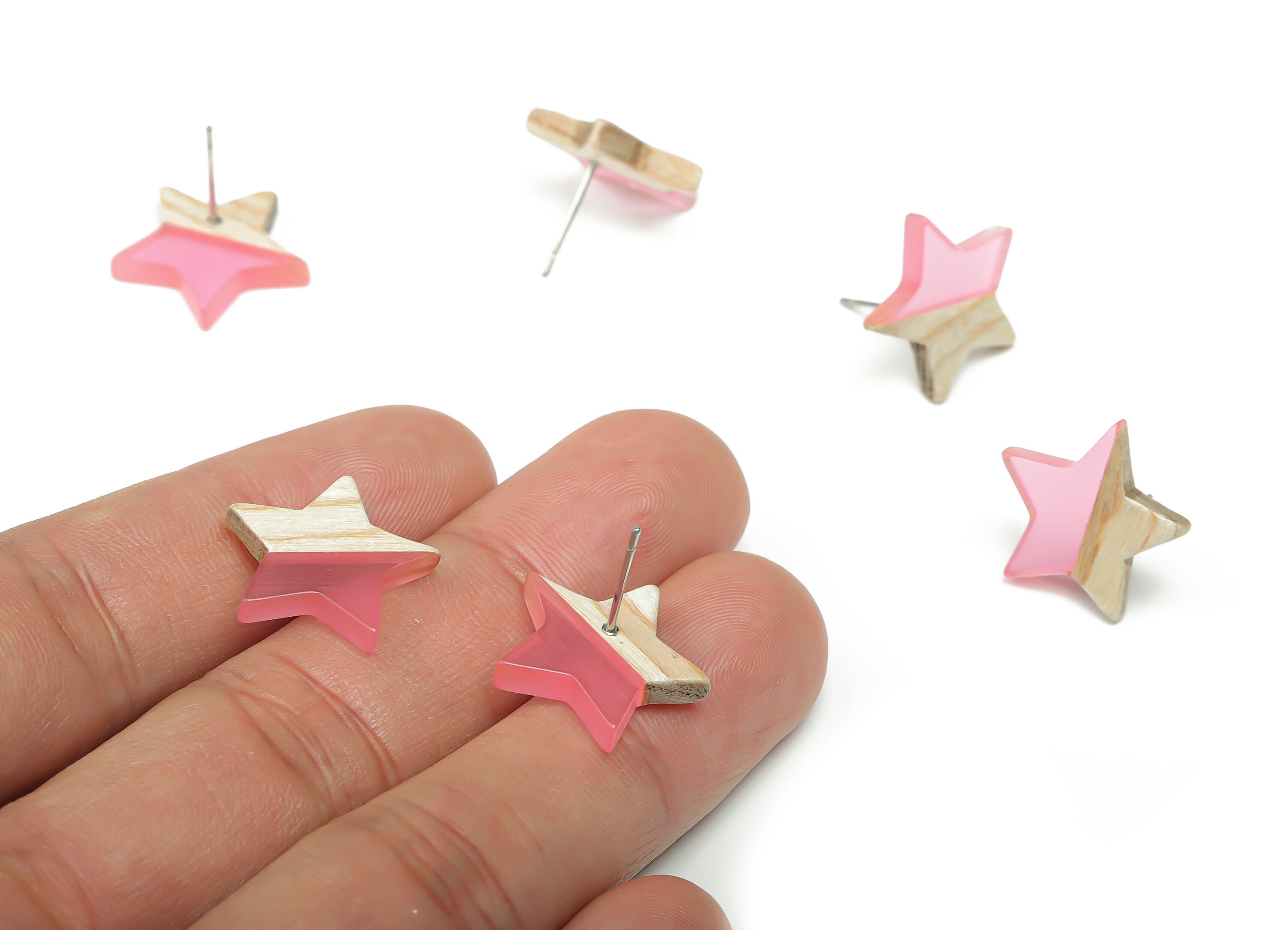 Plain Wood Star Earring Stud - Resin Star Post - 316 Surgical Stainless Steel Stud - Jewelry Making Supplies - 18.17x17.06x3.4mm - BB1131H - DOMEDBAZAAR