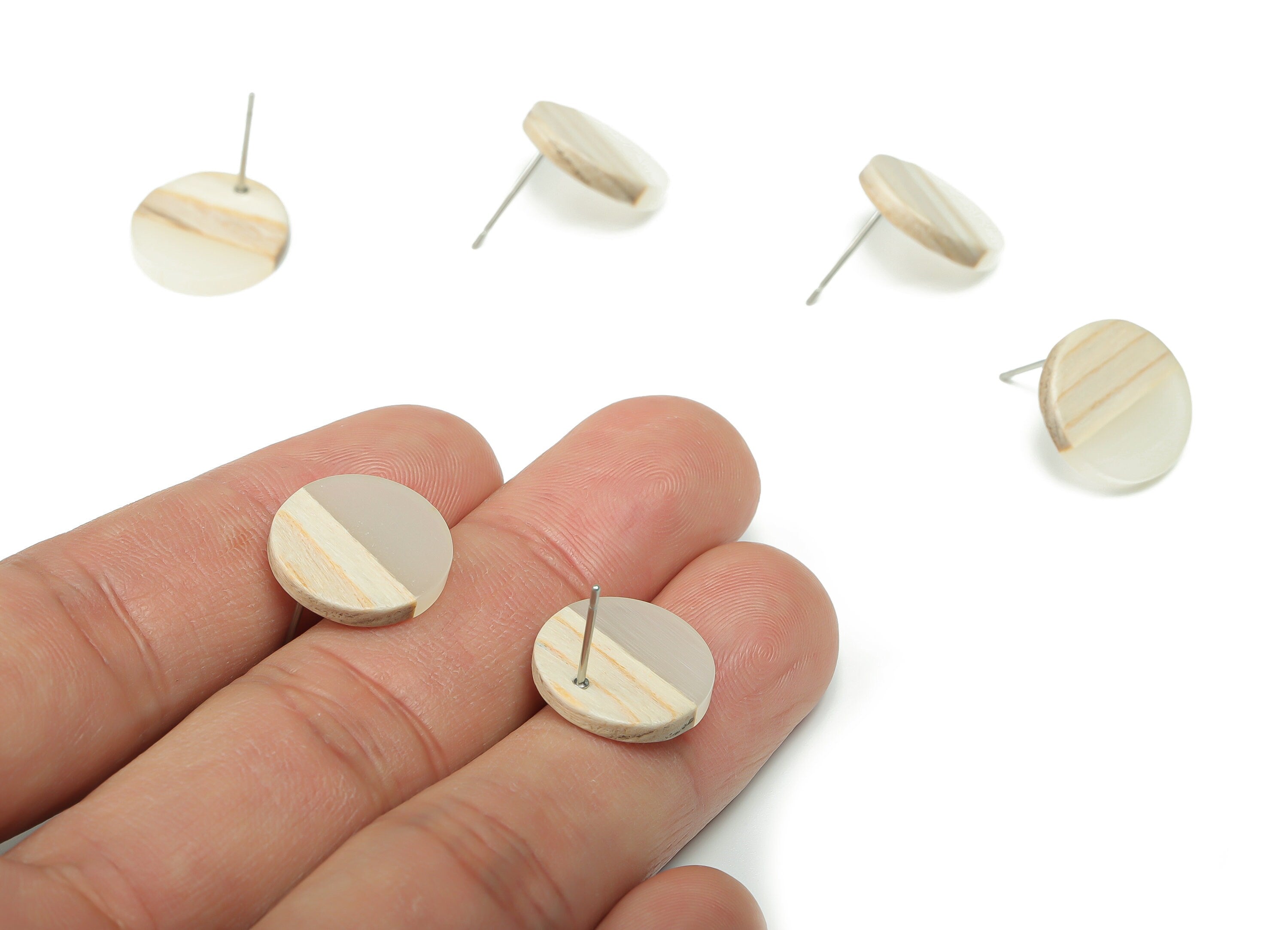 Plain Wood Round Earring Stud - Resin Circle Earring Post - 316 Surgical Stainless Steel Stud - Jewelry Supplies - 15.1x15.1x3.6mm - BB1132F - DOMEDBAZAAR
