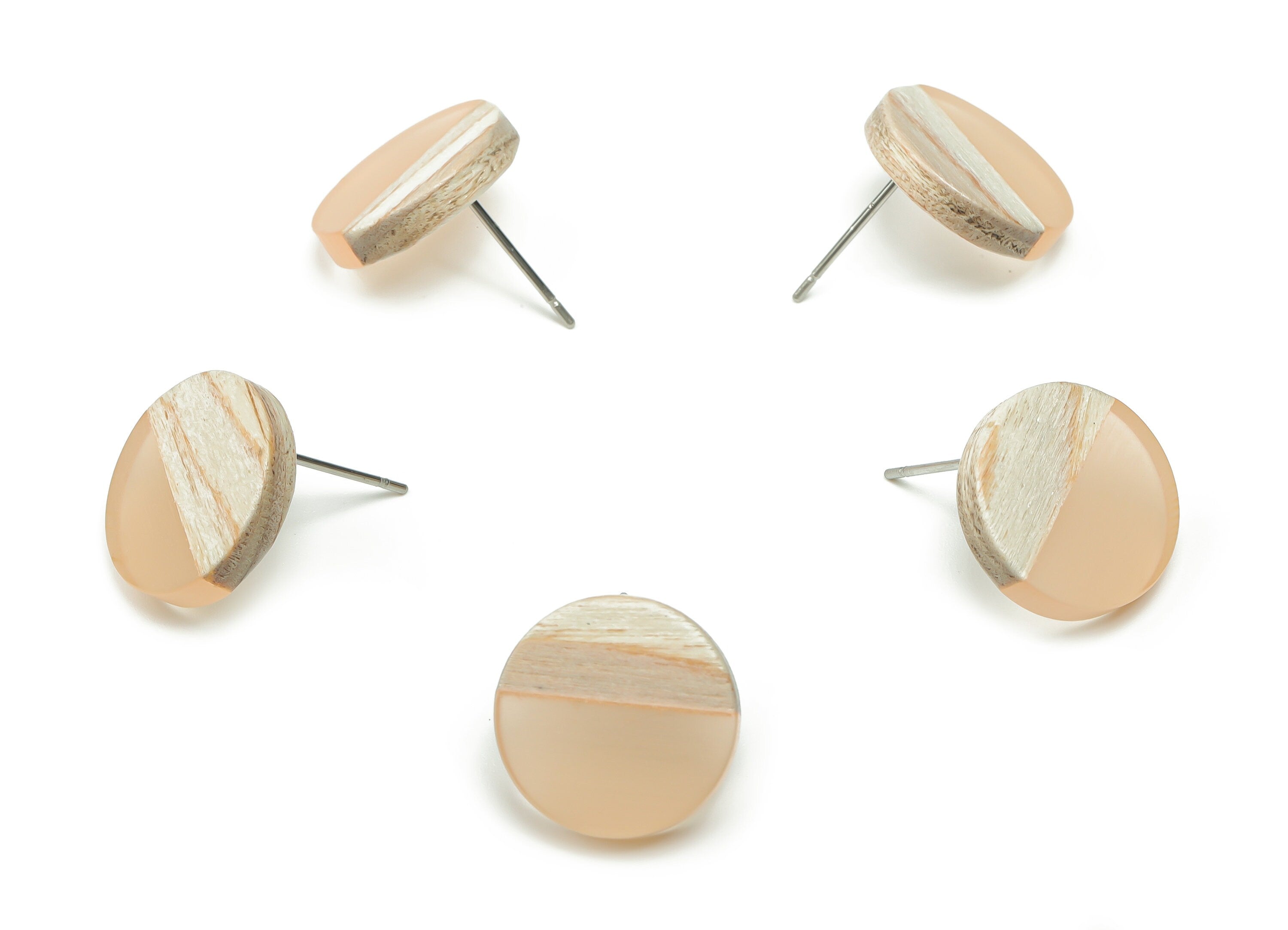 Plain Wood Round Earring Stud - Resin Circle Earring Post - 316 Surgical Stainless Steel Stud - Jewelry Supplies - 15.1x15.1x3.6mm - BB1132J - DOMEDBAZAAR