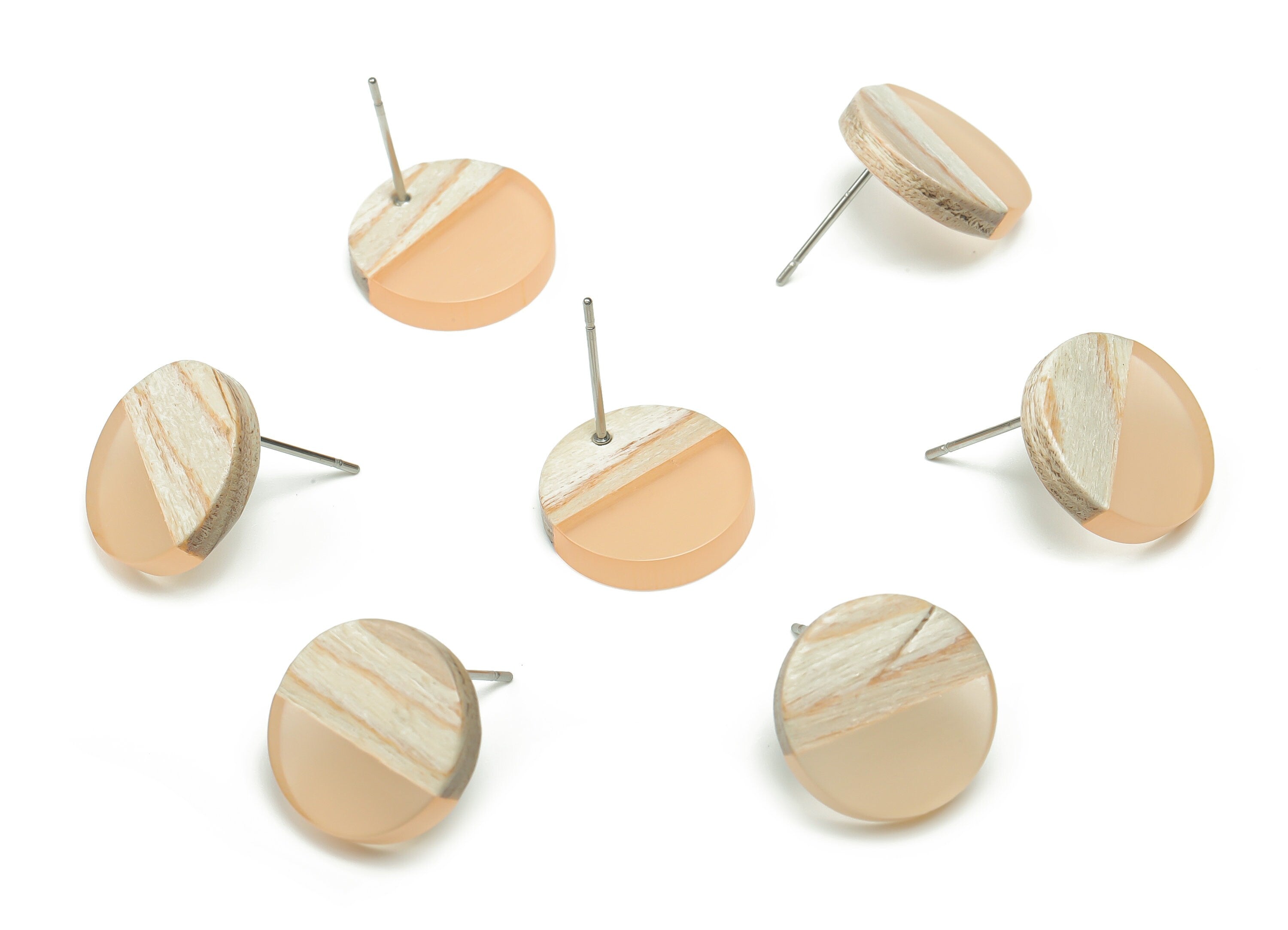 Plain Wood Round Earring Stud - Resin Circle Earring Post - 316 Surgical Stainless Steel Stud - Jewelry Supplies - 15.1x15.1x3.6mm - BB1132J - DOMEDBAZAAR