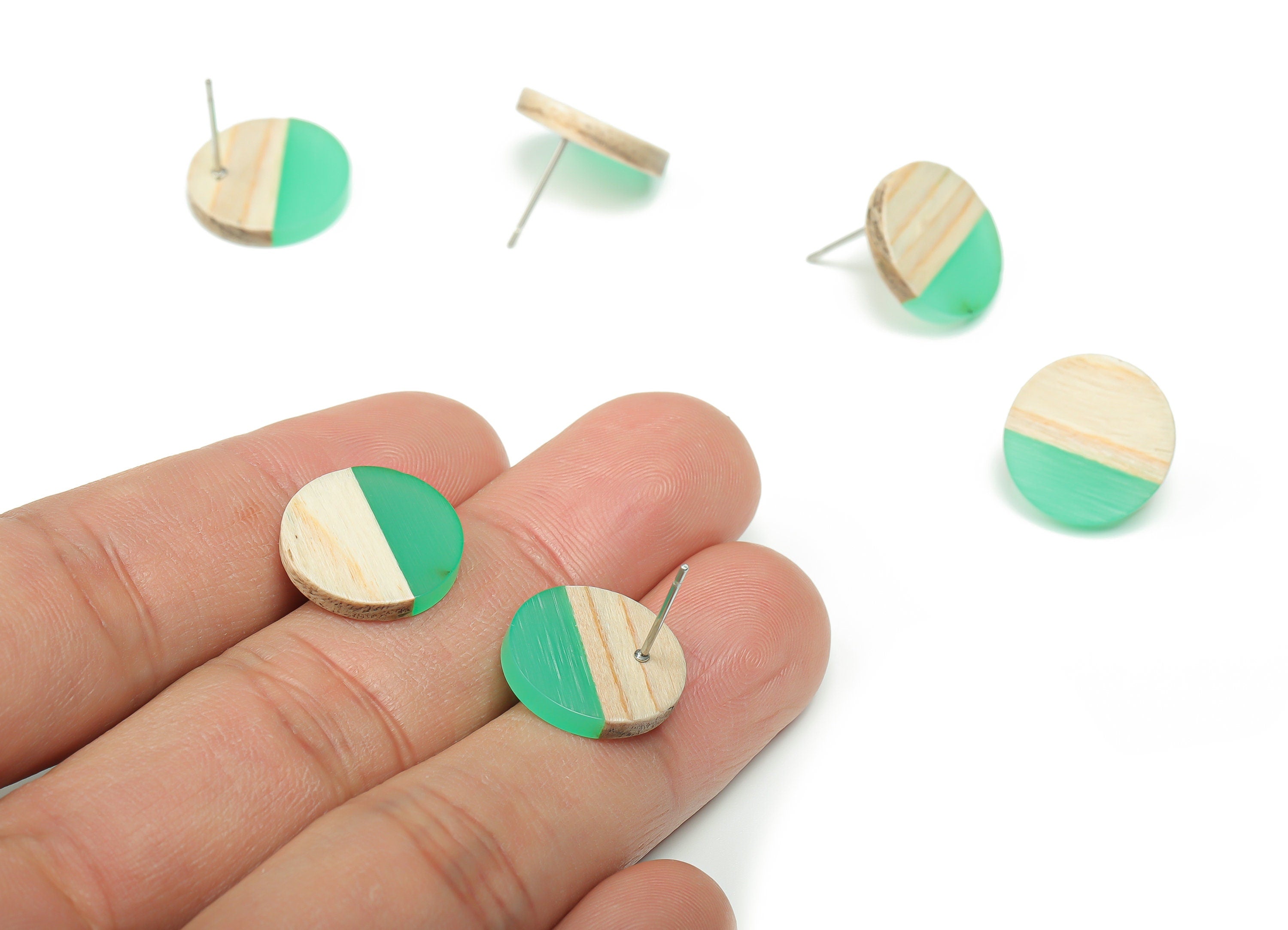Plain Wood Round Earring Stud - Resin Circle Earring Post - 316 Surgical Stainless Steel Stud - Jewelry Supplies - 15.1x15.1x3.6mm - BB1132K - DOMEDBAZAAR