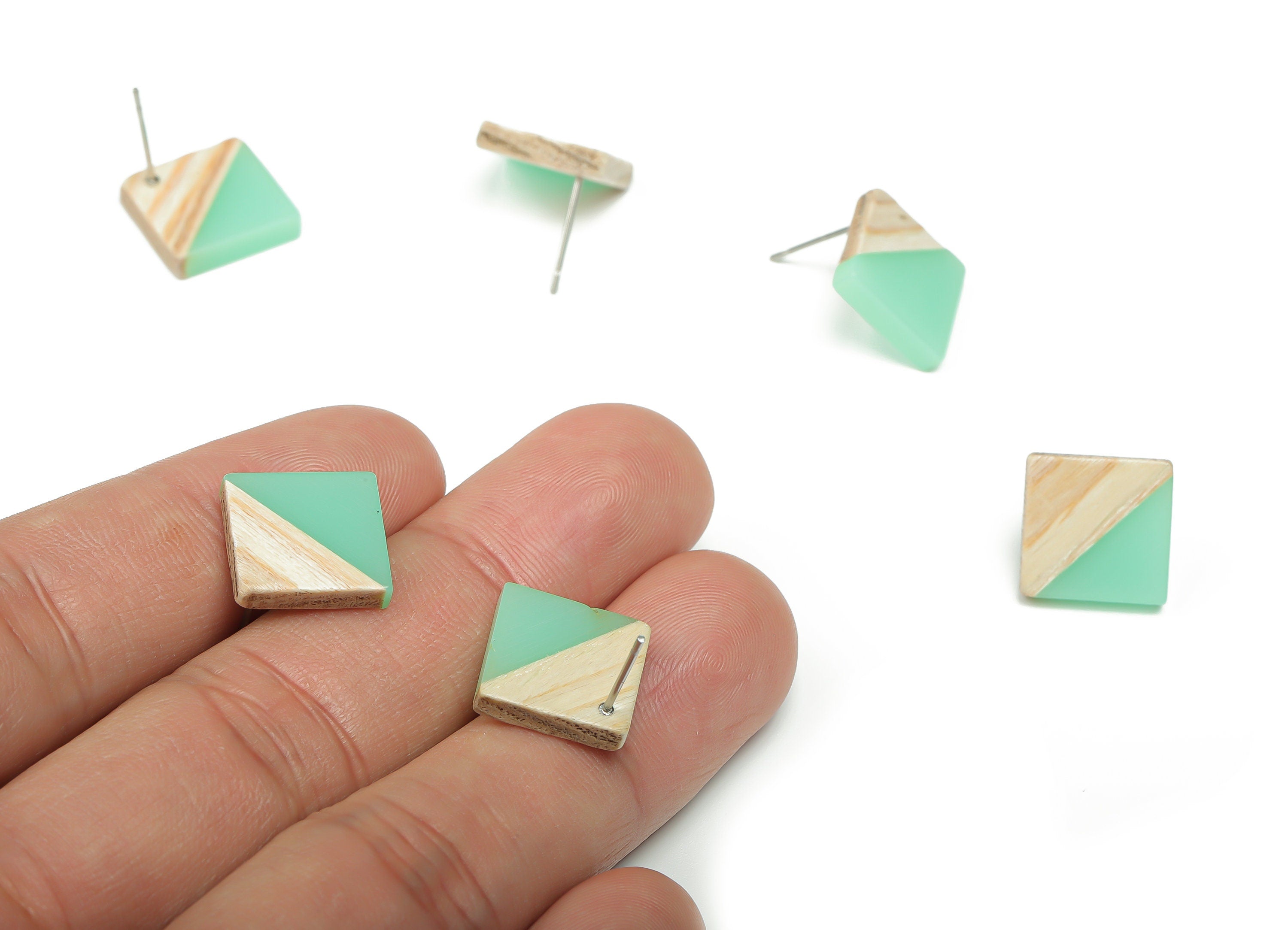 Plain Wood Square Earring Stud - Resin Square Post - 316 Surgical Stainless Steel Stud - Jewelry Supplies - 12.81x12.74x2.96mm - BB1134G - DOMEDBAZAAR