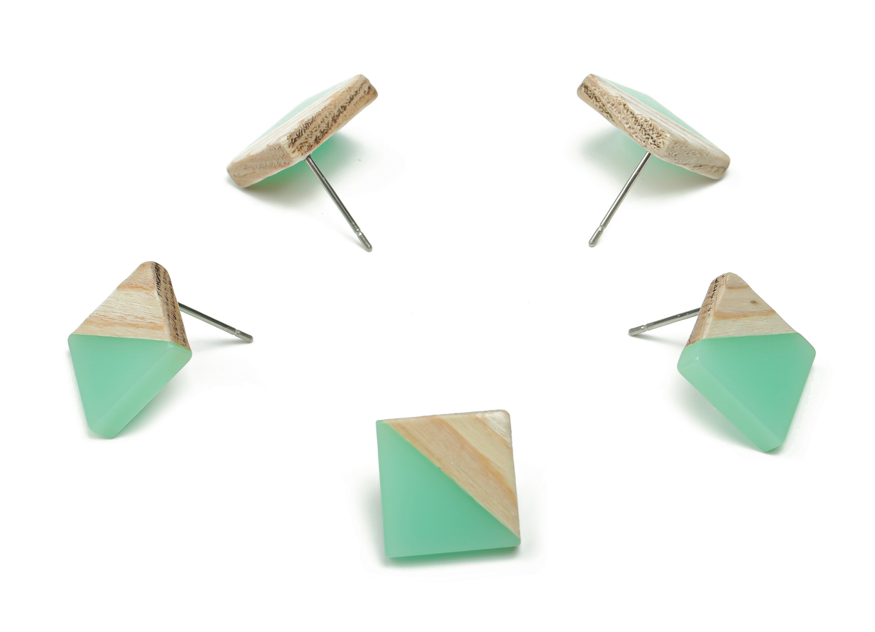 Plain Wood Square Earring Stud - Resin Square Post - 316 Surgical Stainless Steel Stud - Jewelry Supplies - 12.81x12.74x2.96mm - BB1134G - DOMEDBAZAAR