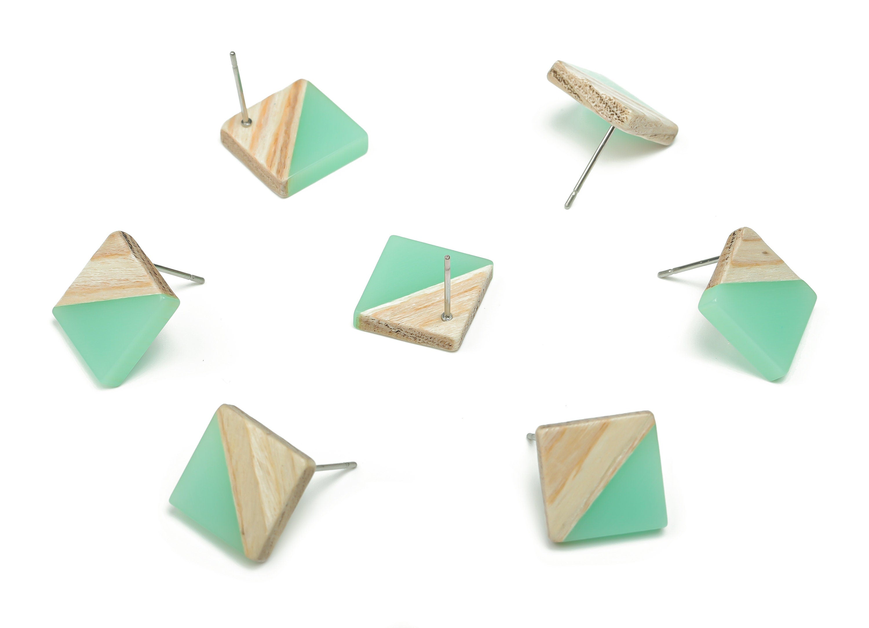 Plain Wood Square Earring Stud - Resin Square Post - 316 Surgical Stainless Steel Stud - Jewelry Supplies - 12.81x12.74x2.96mm - BB1134G - DOMEDBAZAAR