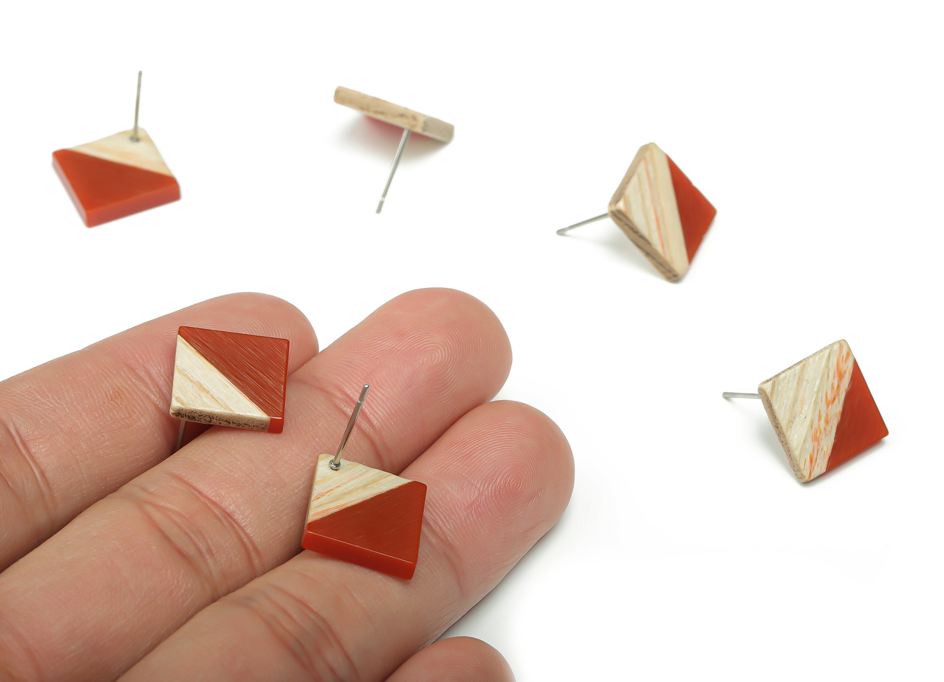 Plain Wood Square Earring Stud - Resin Square Post - 316 Surgical Stainless Steel Stud - Jewelry Supplies - 12.81x12.74x2.96mm - BB1134K - DOMEDBAZAAR