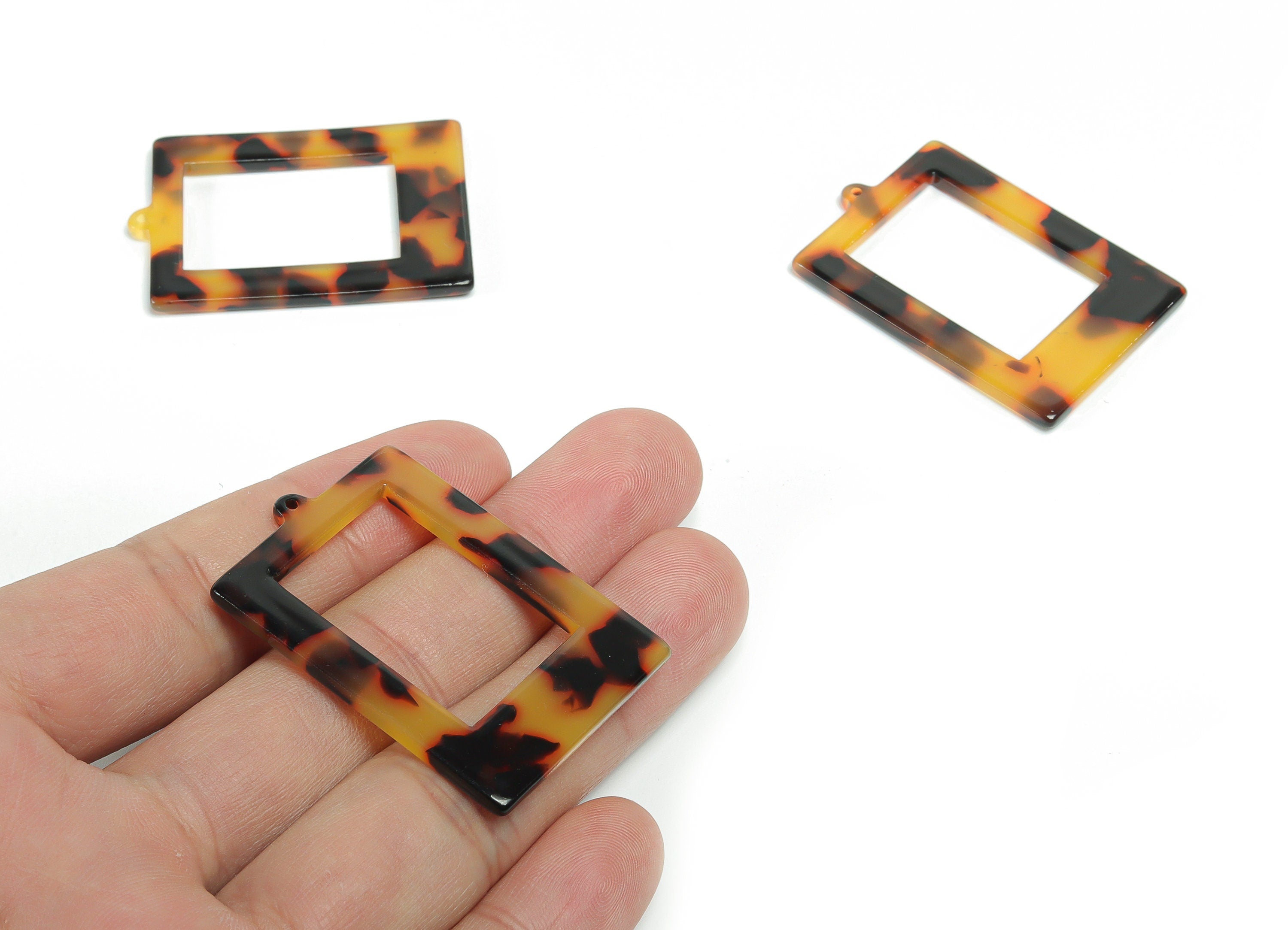 Acetate Rectangle Earring Charms - Tortoise Shell - Rectangle Pendant - Jewelry Supplies - Color Code: A01 - 45x30.88x2.6mm - AC1598-A01 - DOMEDBAZAAR