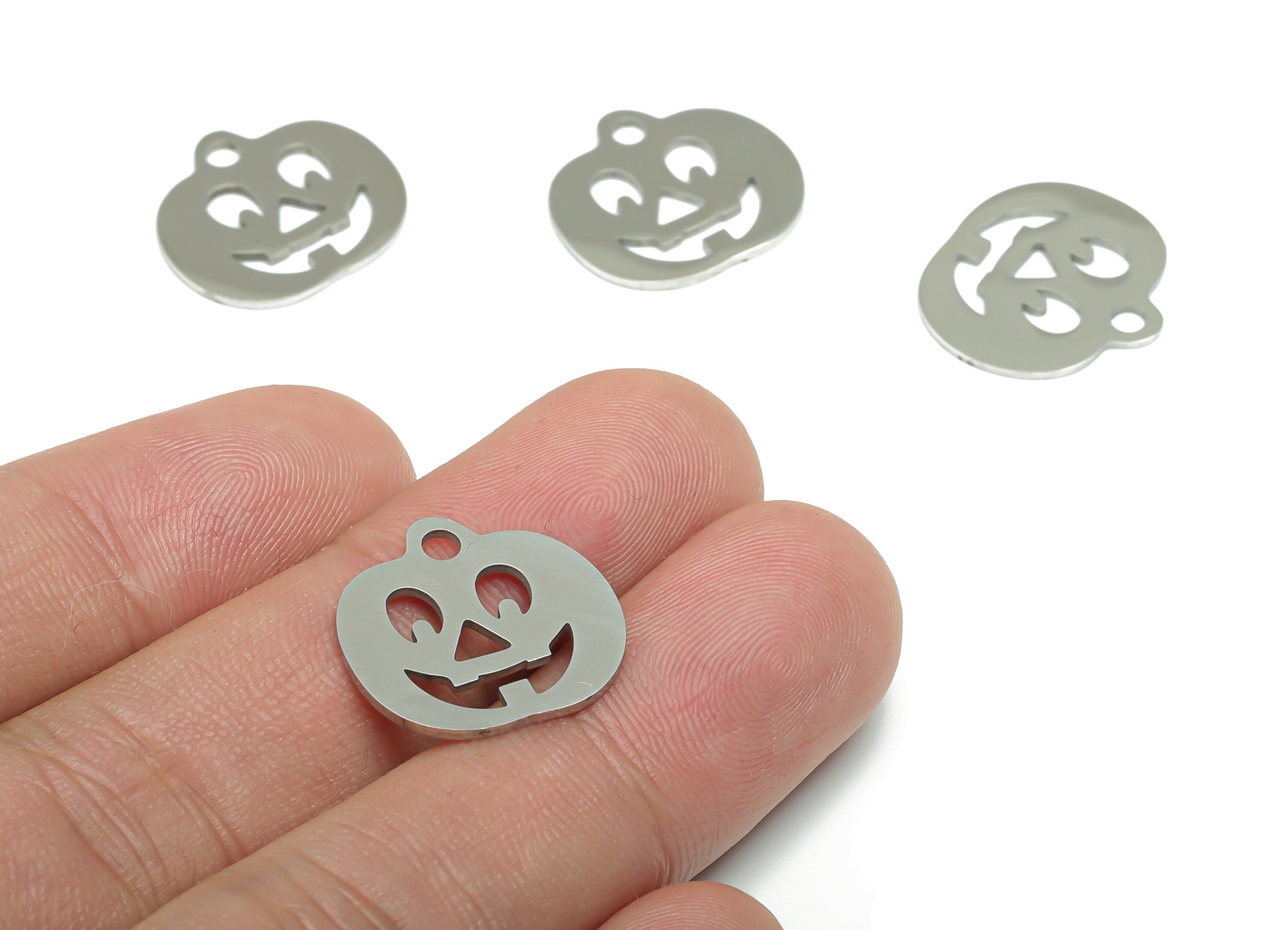 Stainless Steel Smiley Face Earring Charms - Stainless Steel Pumpkin Pendant - Jewelry Making Supplies - 17.86x17.1x0.88mm - SSZS0028 - DOMEDBAZAAR