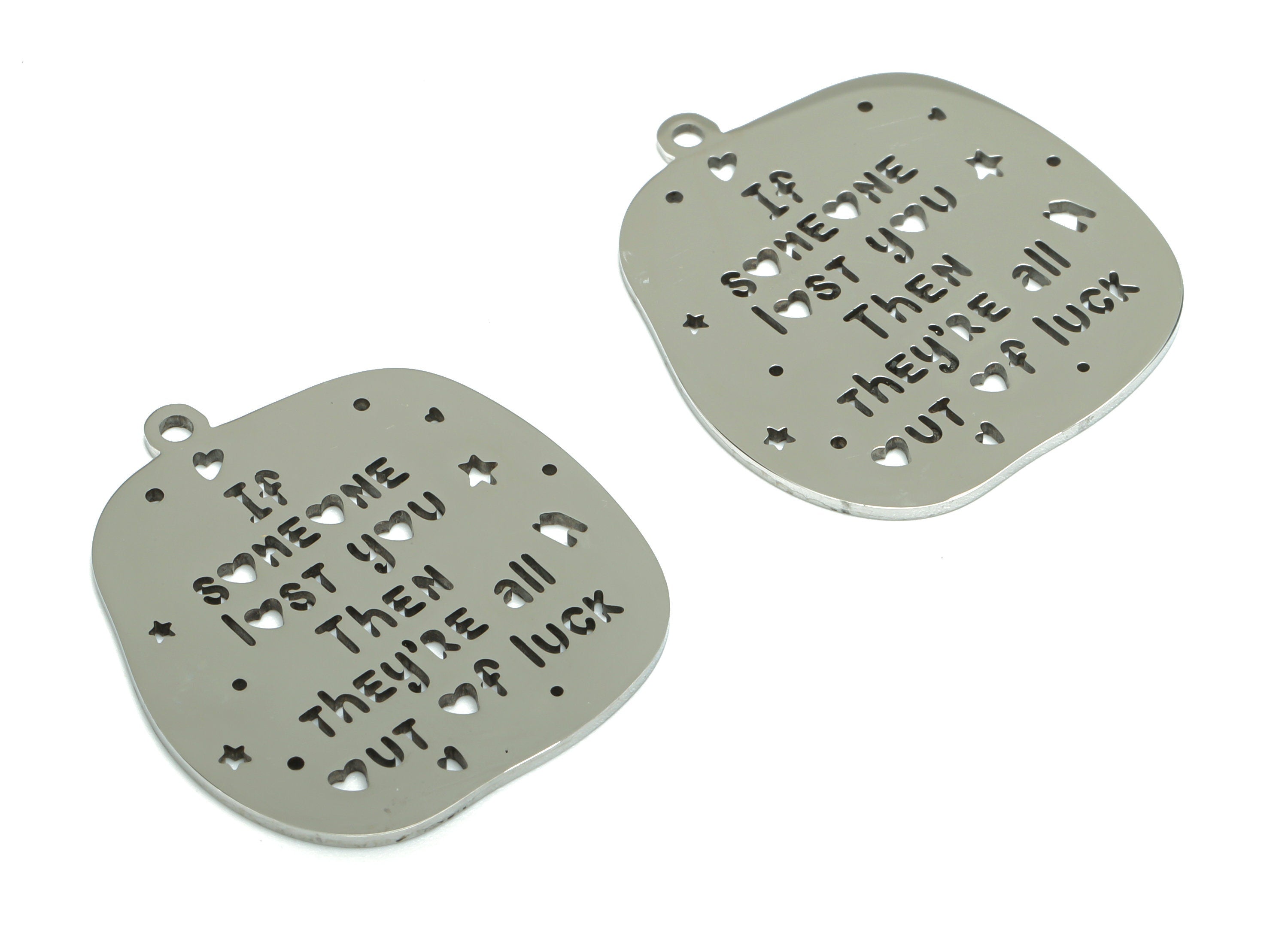 Stainless Steel If Someone Lost You Then They ’RE All Out of Luck Charms - Stainless Steel Phrase Words Pendant - 27.2x24.7x0.9mm - SSZS0015 - DOMEDBAZAAR