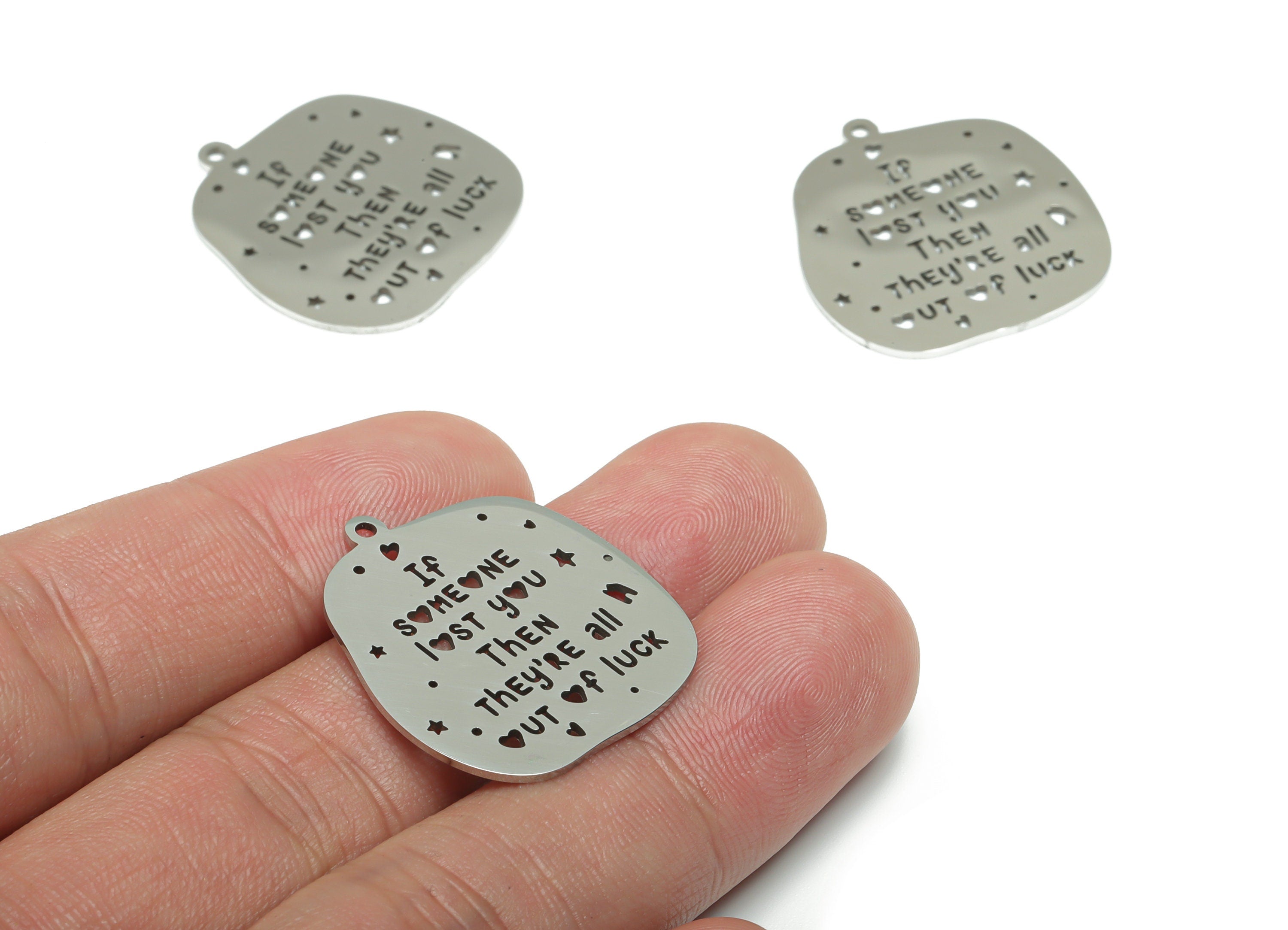 Stainless Steel If Someone Lost You Then They ’RE All Out of Luck Charms - Stainless Steel Phrase Words Pendant - 27.2x24.7x0.9mm - SSZS0015 - DOMEDBAZAAR