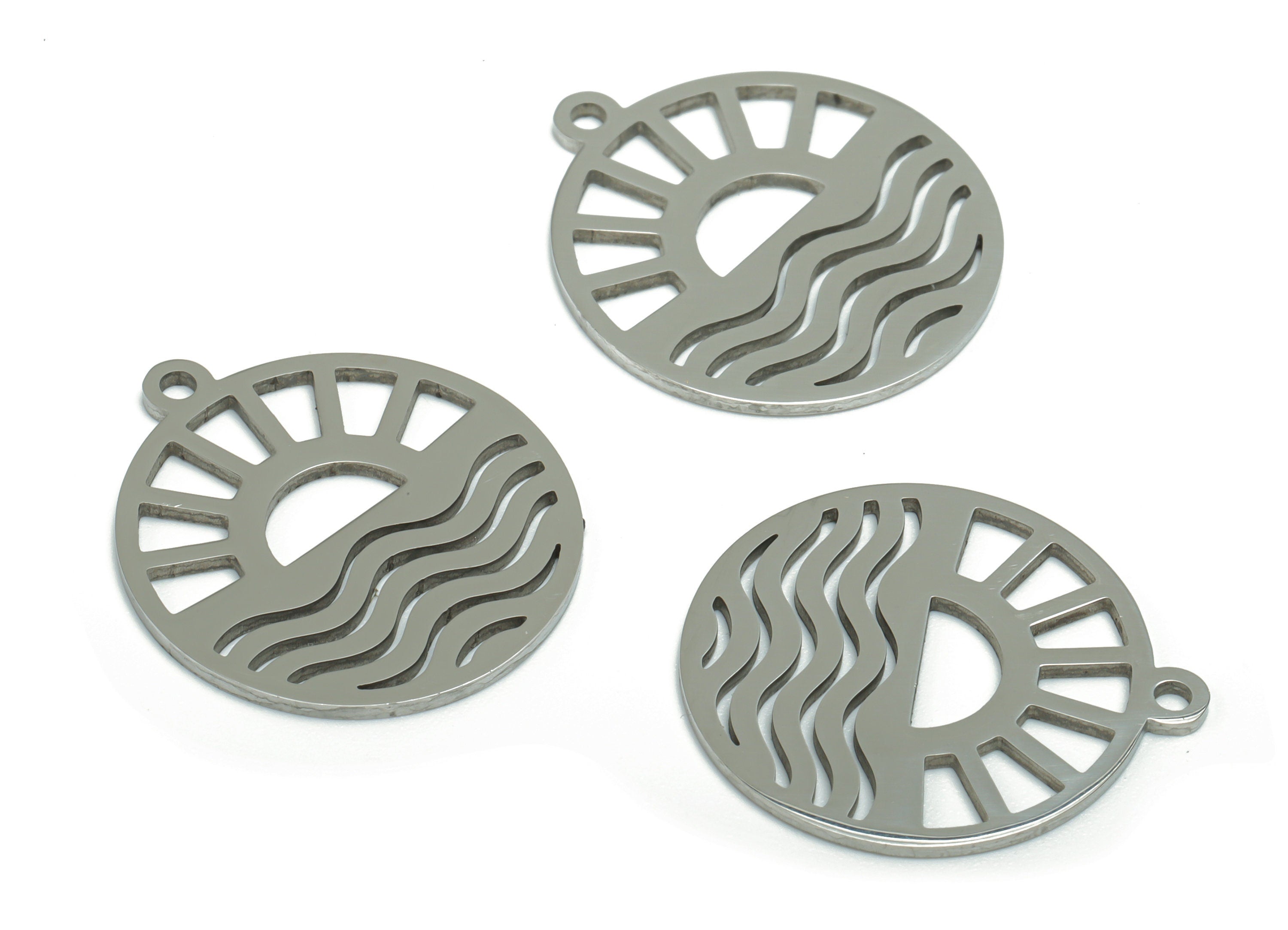 Stainless Steel Round Sun Waves Charms - Stainless Steel The Sun Shines On The Sea Pendant - Jewelry Supplies - 22.24x19.85x0.9mm - SSZS0021 - DOMEDBAZAAR
