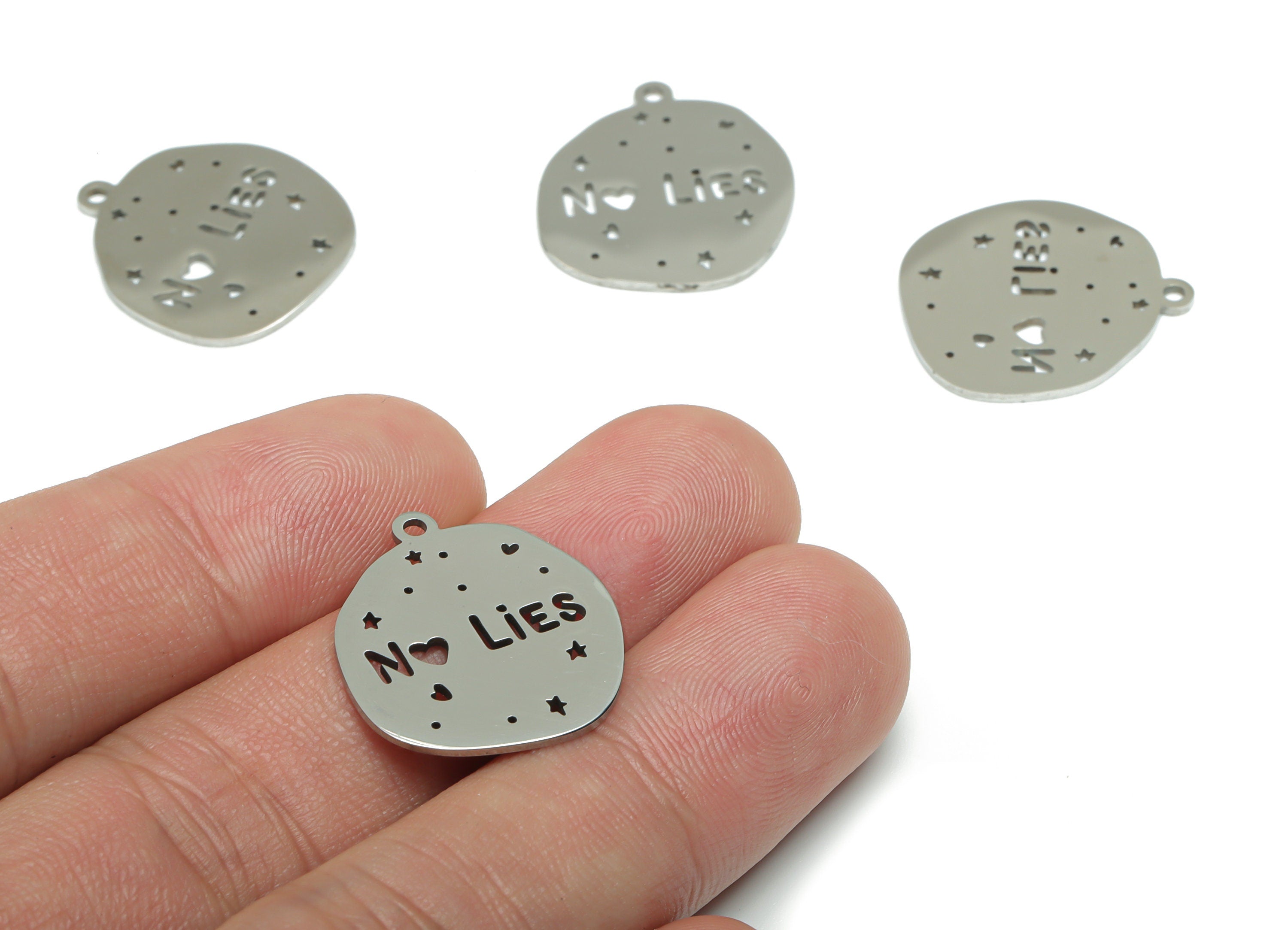 Stainless Steel No Lies Earring Charms - Stainless Steel Star Heart Pendant Words Phrase - Jewelry Supplies - 21.9x19.38x0.9mm - SSZS0011 - DOMEDBAZAAR