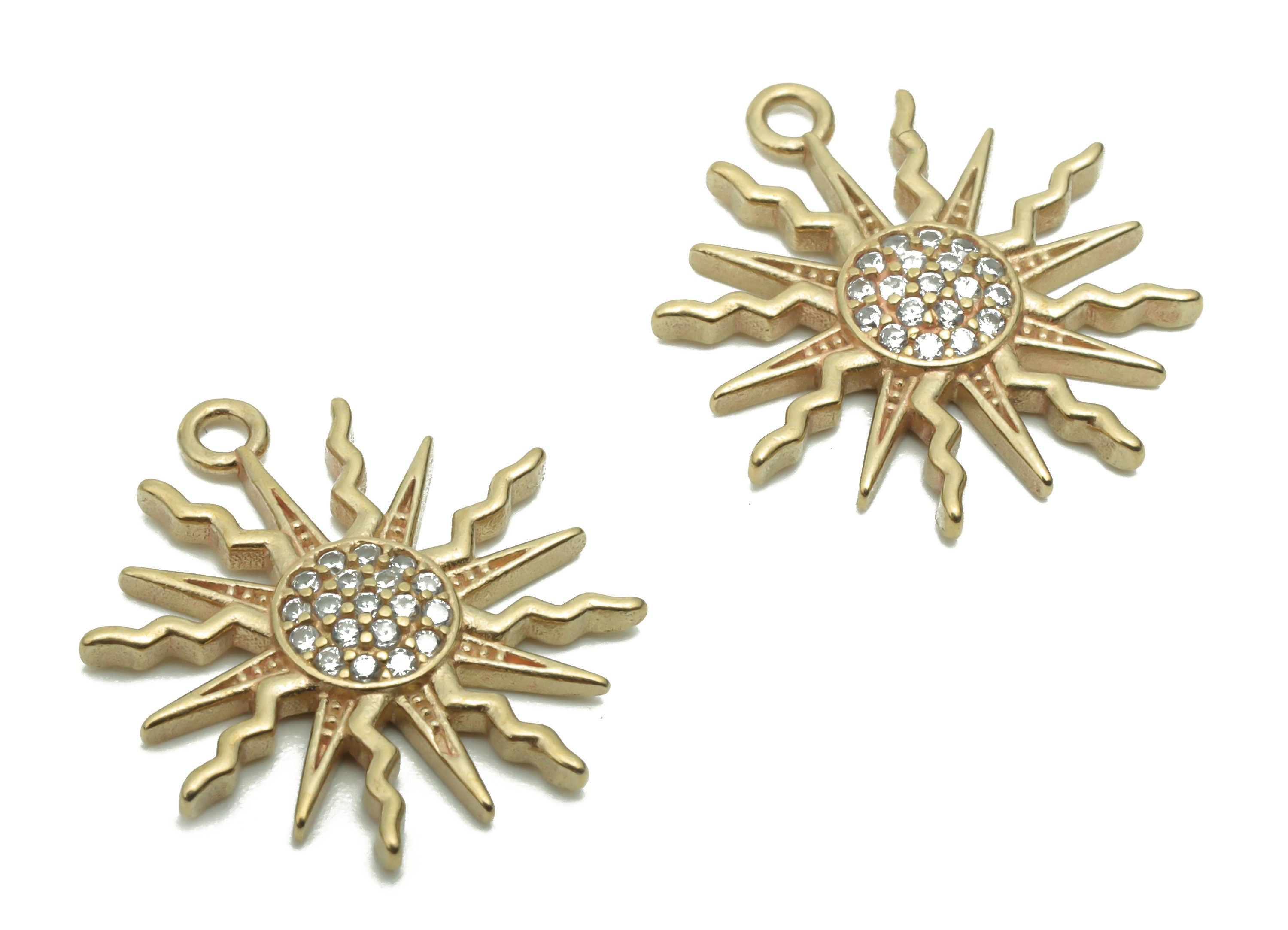 Brass Sun Earring Charms With Zircons - Raw Brass Sun Pendant - Jewelry Making Supplies - 18.75x16.15x2.26mm - PP5098 - DOMEDBAZAAR