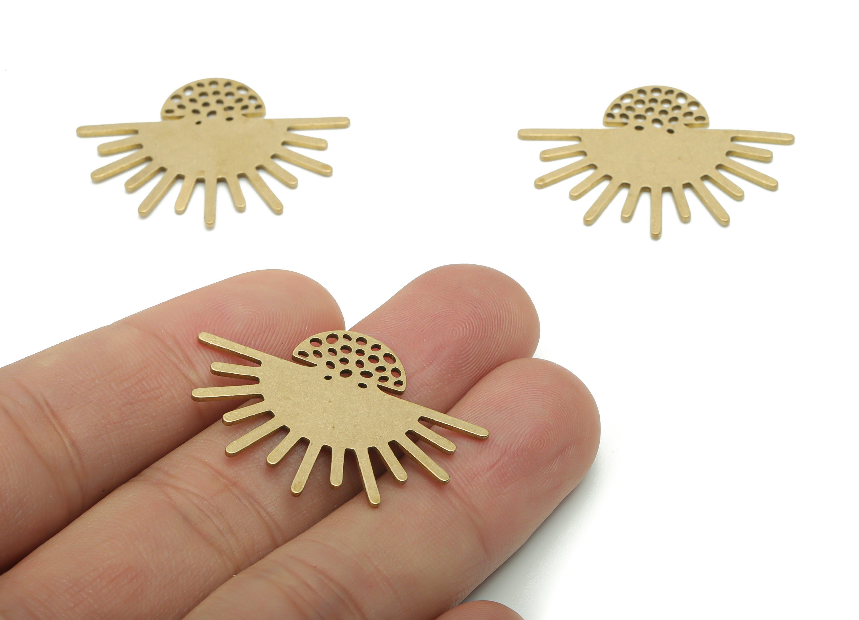 Brass Bubble Semicircle Sun Earring Charms - Raw Brass Half Moon Sun Pendant - Jewelry Making Supplies - 34.65x25.05x0.84mm - PPZ0141 - DOMEDBAZAAR