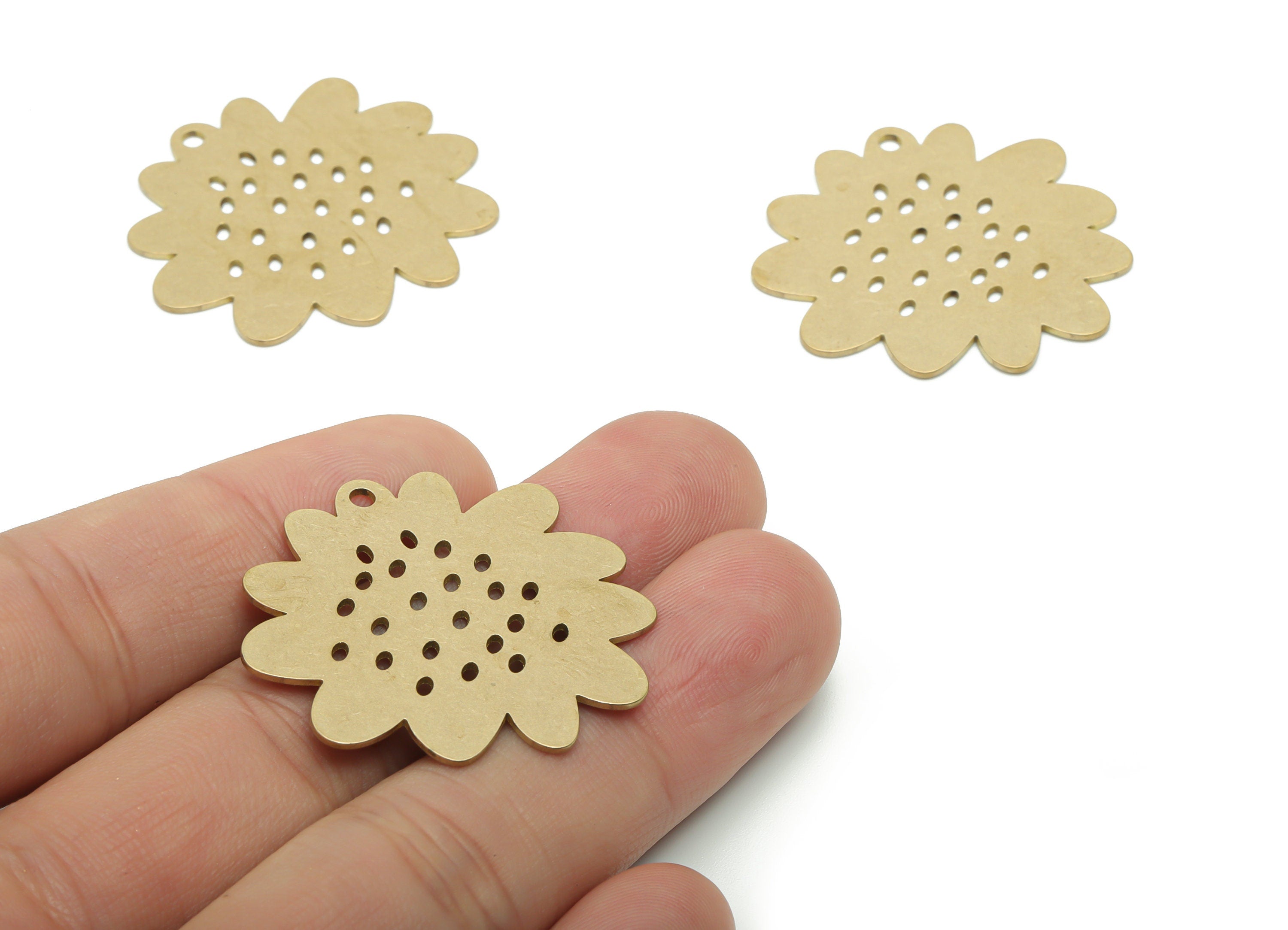 Brass Bubble Flower Earring Charms - Raw Brass Bubble Flower Pendant - DIY Jewelry Making Supplies - 34.76x32x0.76mm - PPA1218 - DOMEDBAZAAR