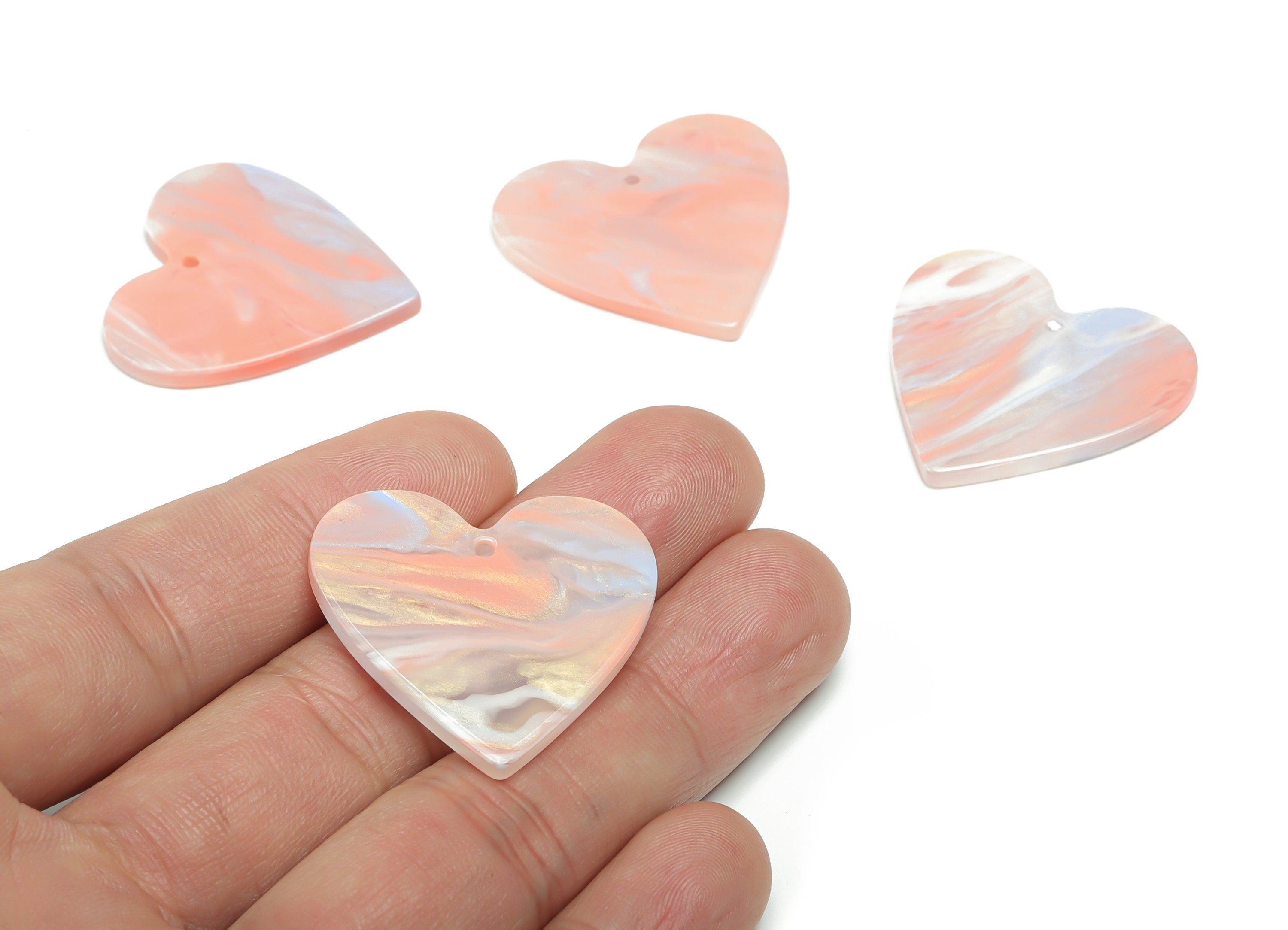Acetate Heart Earring Charms - Acetate Heart Pendant - Jewelry Making Supplies - Color Code: A782 - 31.94x31.16x2.5mm - AC1431-A782 - DOMEDBAZAAR