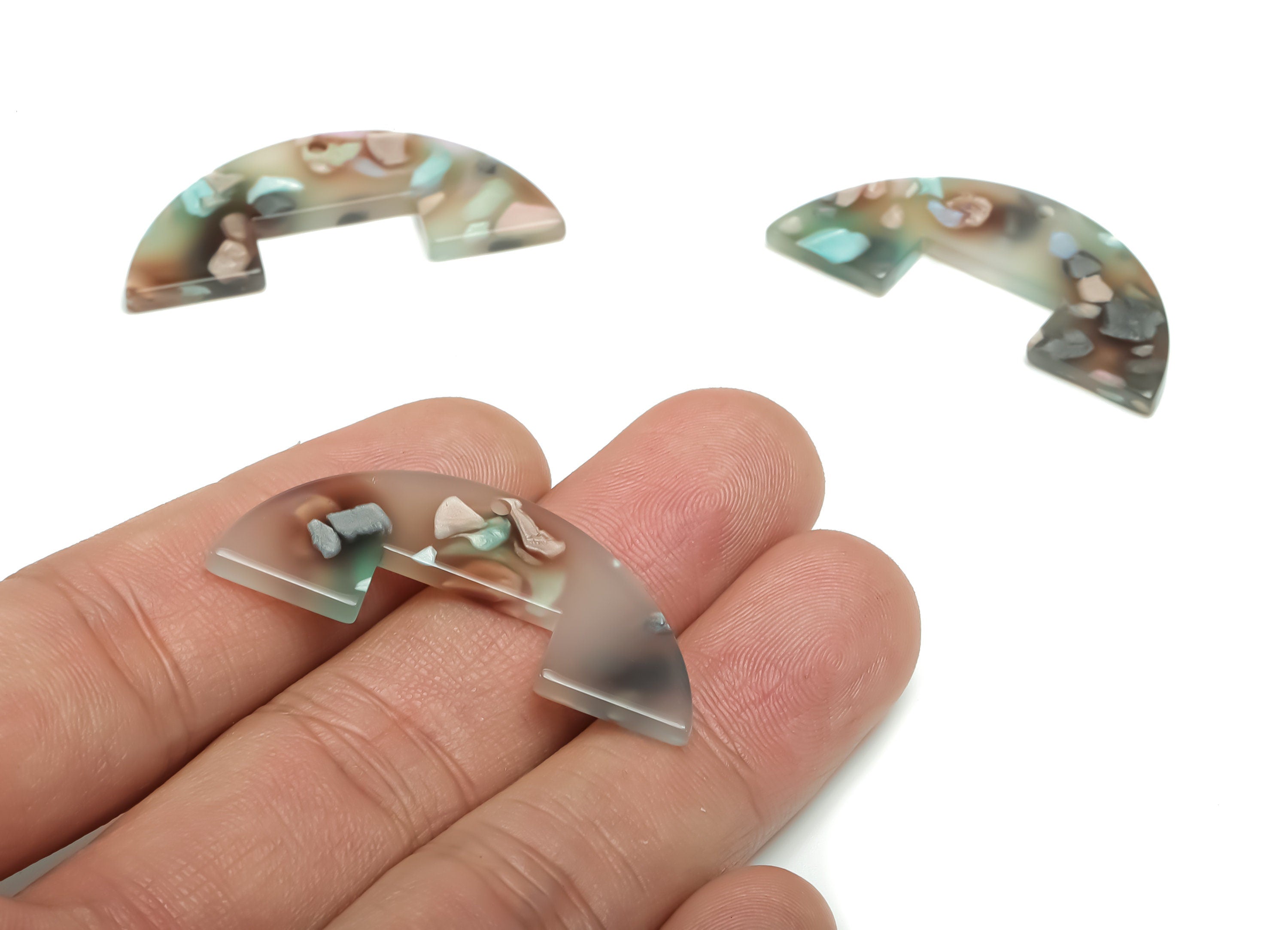 Acrylic Semicircle Earring Charms - Acrylic Half Moon Pendant - Jewelry Making Supplies - Color Code: A761 - 39.76x17.13x2.5mm - AC2372-A761 - DOMEDBAZAAR