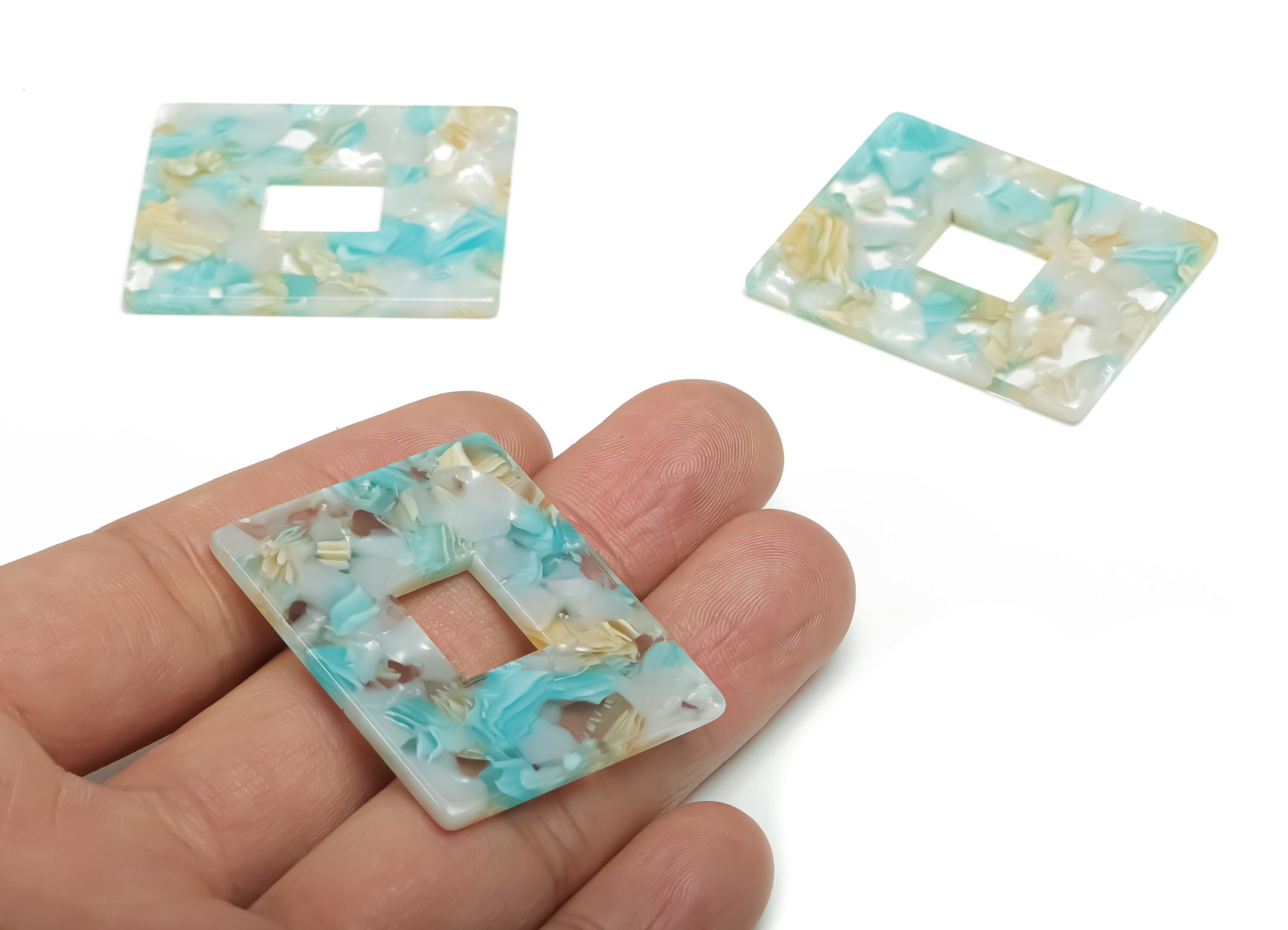 Acetate Rectangle Earring Charms - Acetate Rectangle Pendant Findings - Jewelry Supplies - Color Code: A787 - 39.83x31.8x2.6mm - AC2379-A787 - DOMEDBAZAAR