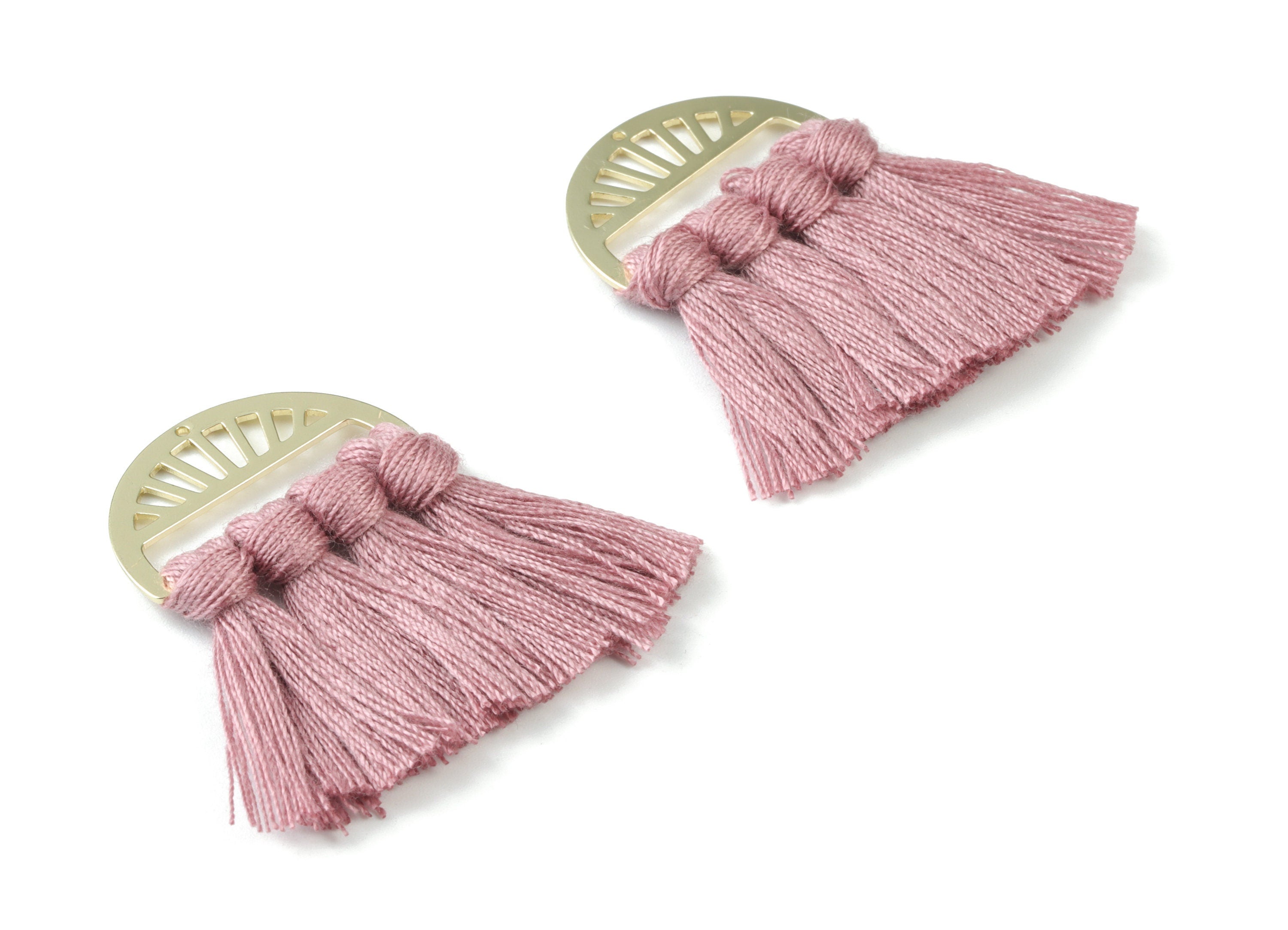 Gold Tone Plated Semi circle Brass - Half Moon Tassel Earring Charms - Cotton Purple Tassels - Fringe Tassel - 48.02x30.47x3.56mm - TSM3056P - DOMEDBAZAAR