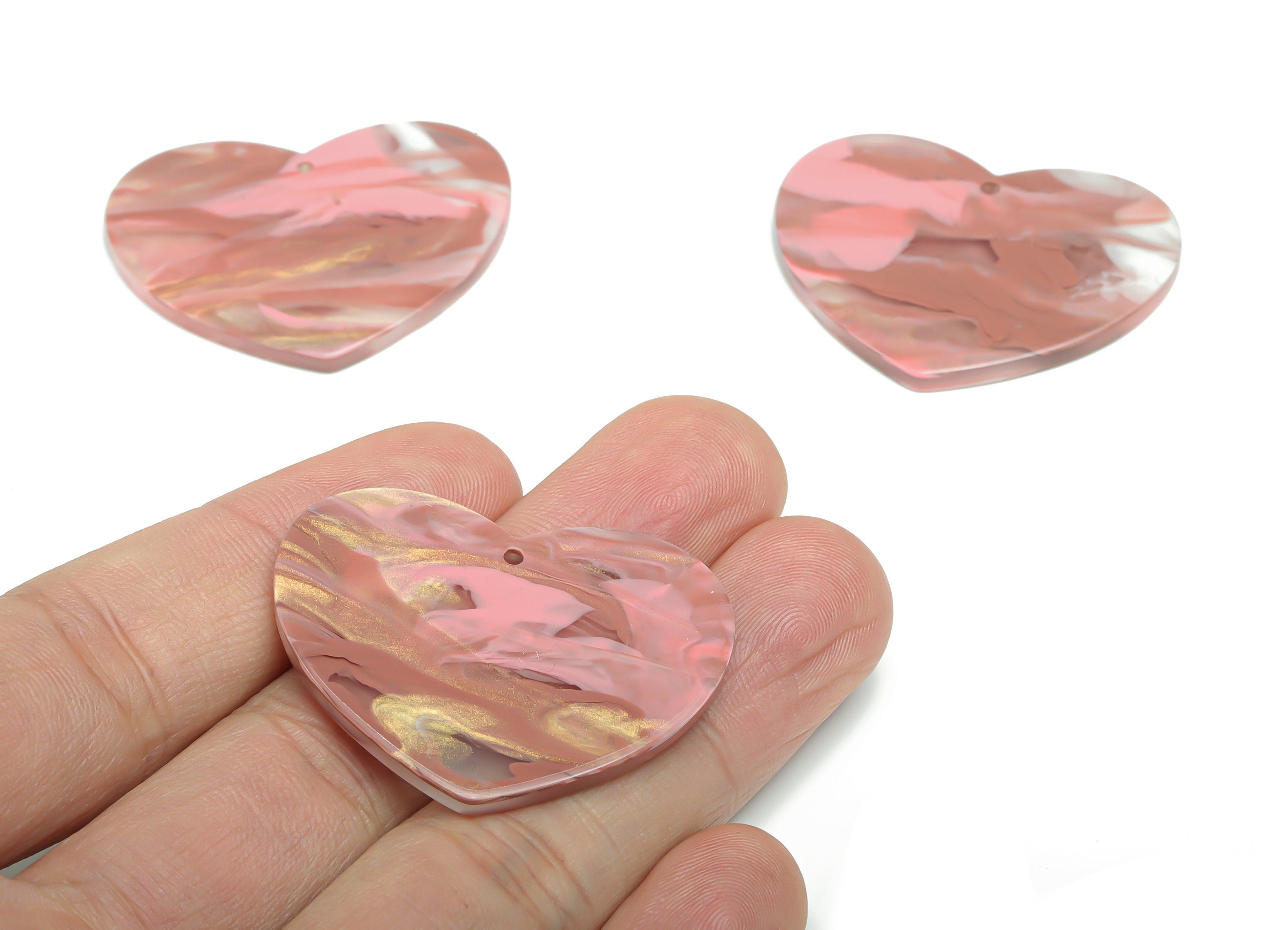 Acrylic Heart Earring Charms - Acrylic Heart Pendant - Jewelry Making Supplies - Color Code: A777 - 38.71x31.54x2.55mm - AC2380-A777 - DOMEDBAZAAR