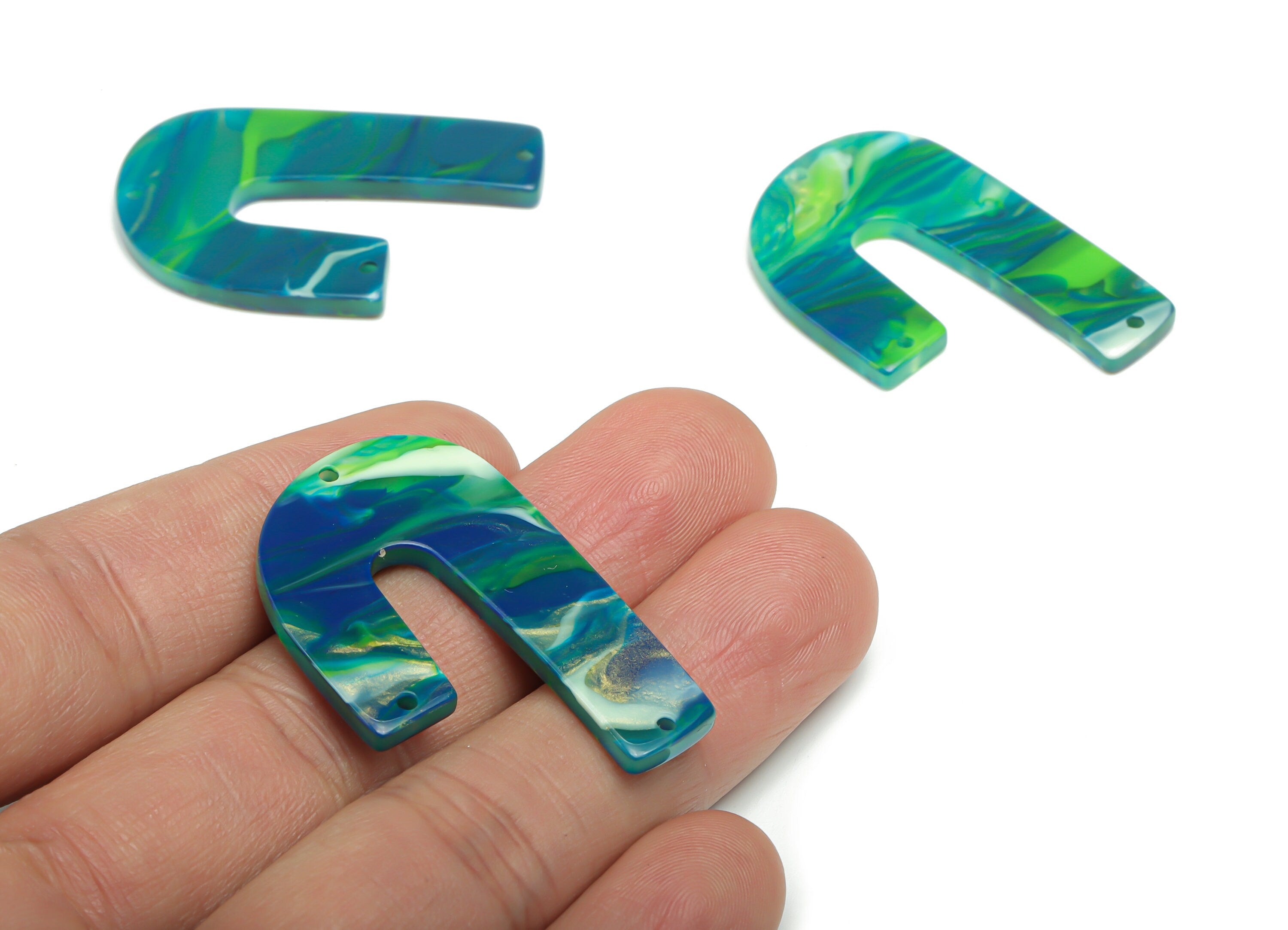 Acrylic J Earring Connectors - Acrylic U Charms and Pendant - 3 Holes - Jewelry Supplies - Color Code:A775 - 39.71x26.01x2.7mm - AC2376-A775 - DOMEDBAZAAR