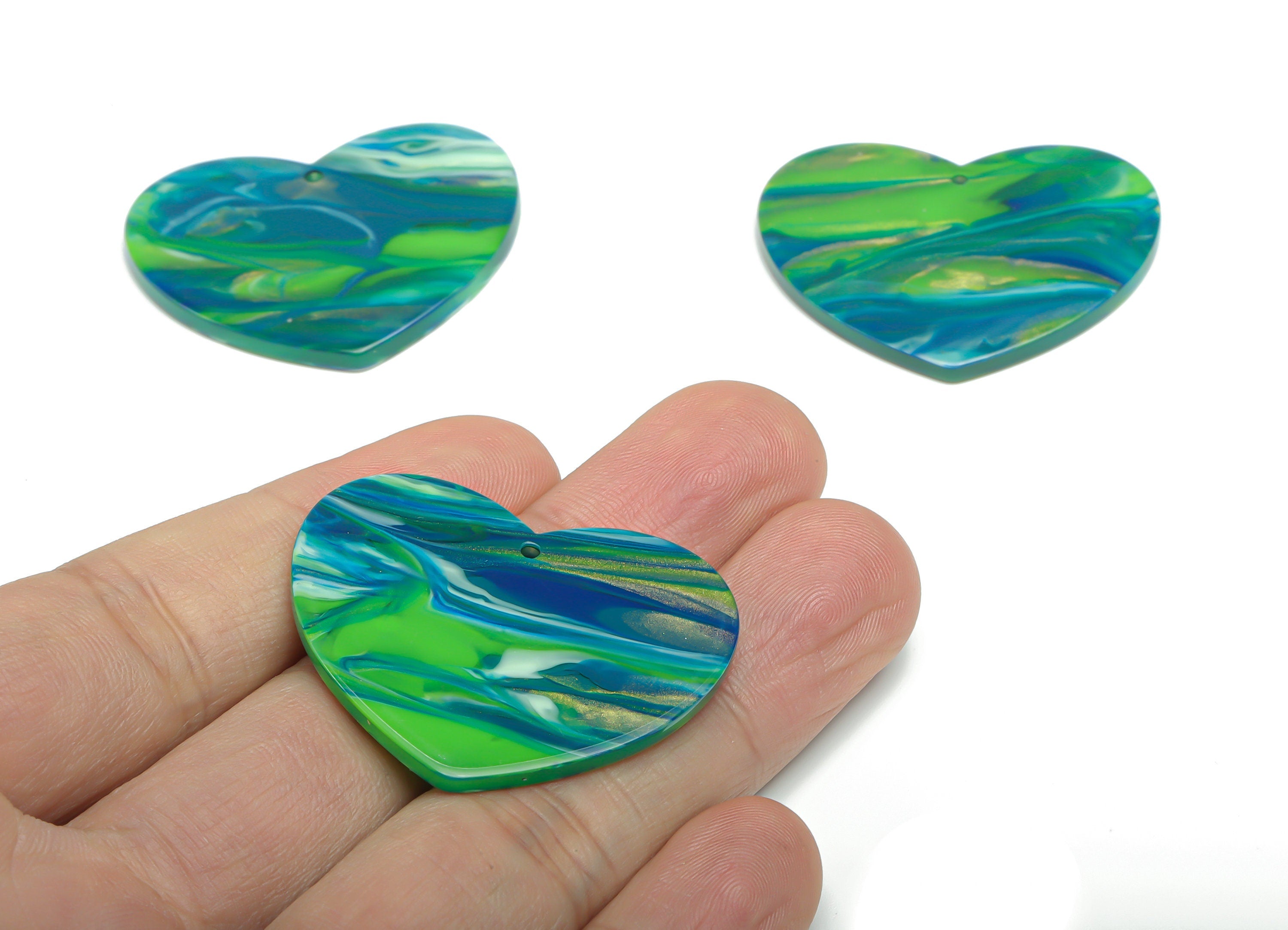 Acrylic Heart Earring Charms - Acrylic Heart Pendant - Jewelry Making Supplies - Color Code: A775 - 38.72x31.47x2.65mm - AC2380-A775 - DOMEDBAZAAR