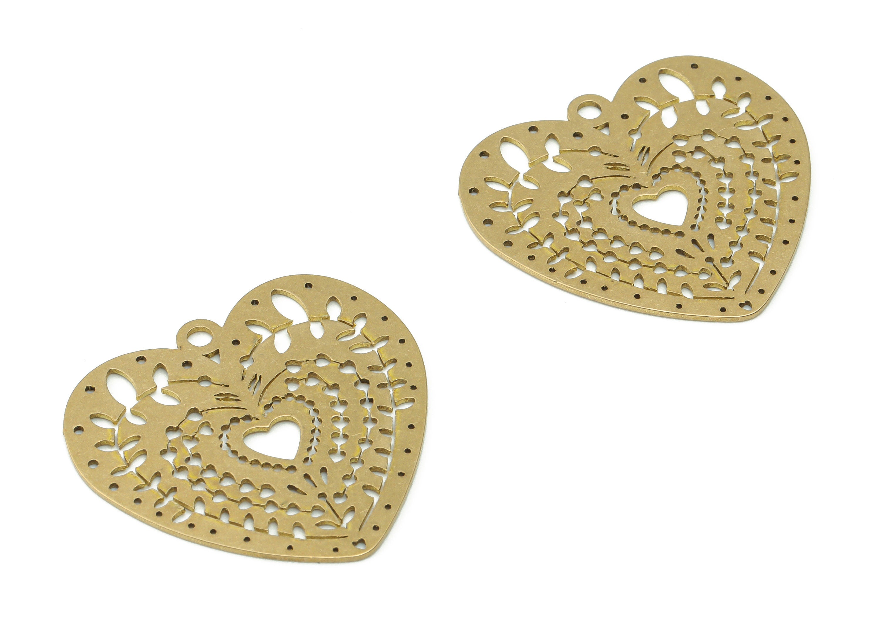 Brass Heart Earring Charms - Raw Brass Heart Branchs Pendant - Jewelry Making Supplies - 29.67x27.61x0.64mm - PPA0490 - DOMEDBAZAAR