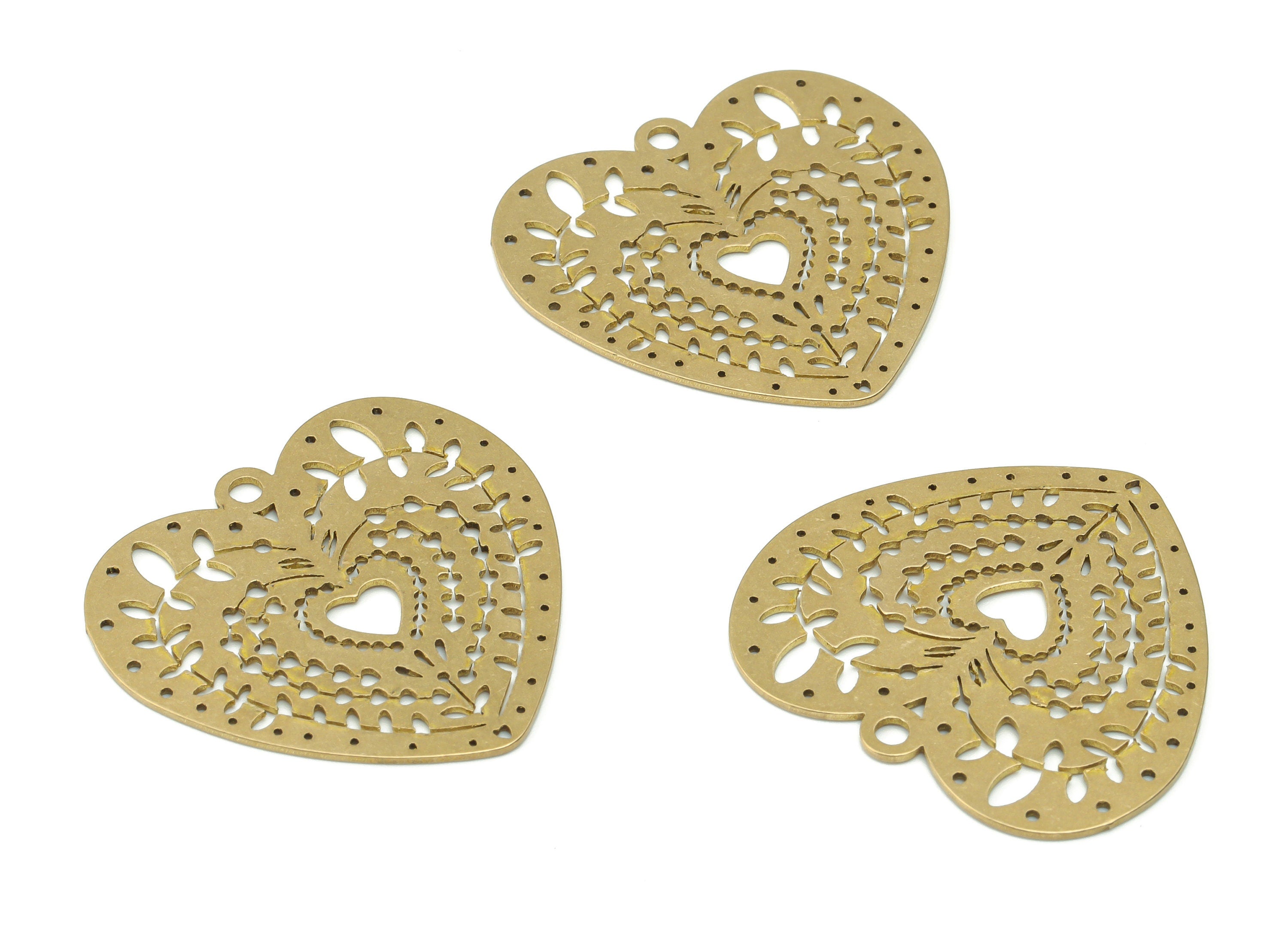 Brass Heart Earring Charms - Raw Brass Heart Branchs Pendant - Jewelry Making Supplies - 29.67x27.61x0.64mm - PPA0490 - DOMEDBAZAAR