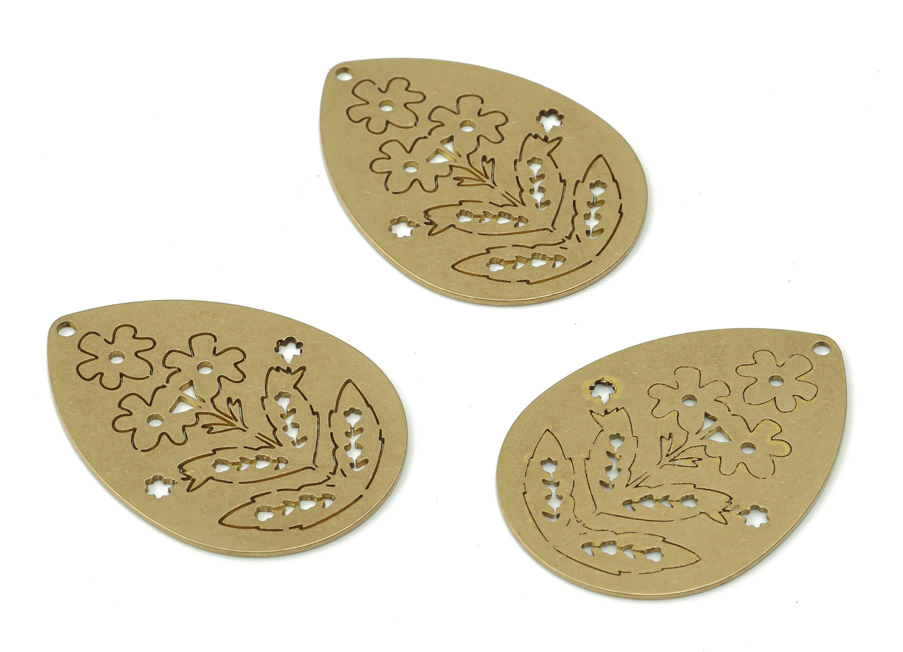 Brass Drop Flower Earring Charms - Raw Brass Flower Drop Pendant - DIY Jewelry Making Supplies - 34.38x24.96x0.66mm - PPA0338 - DOMEDBAZAAR
