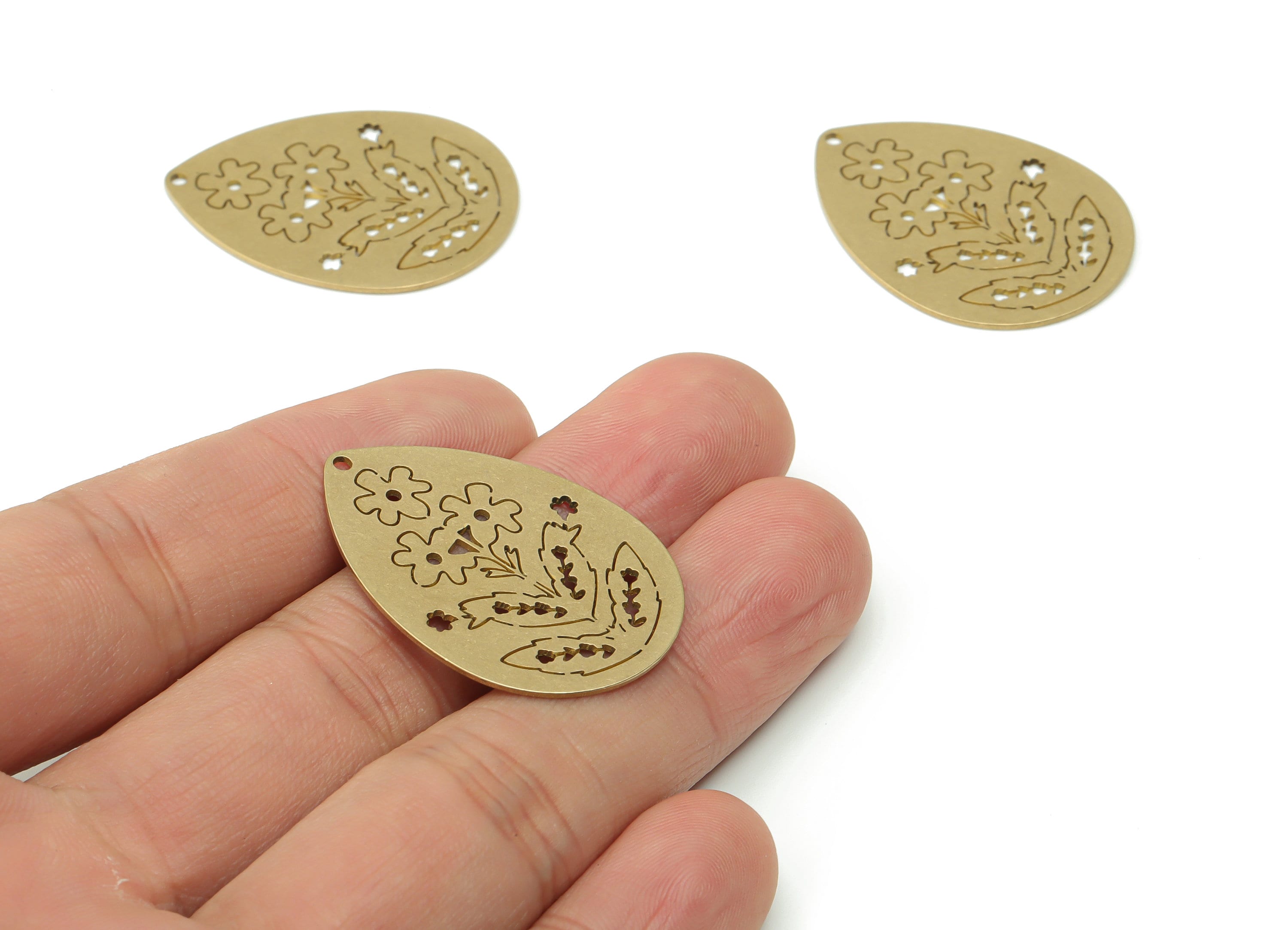 Brass Drop Flower Earring Charms - Raw Brass Flower Drop Pendant - DIY Jewelry Making Supplies - 34.38x24.96x0.66mm - PPA0338 - DOMEDBAZAAR