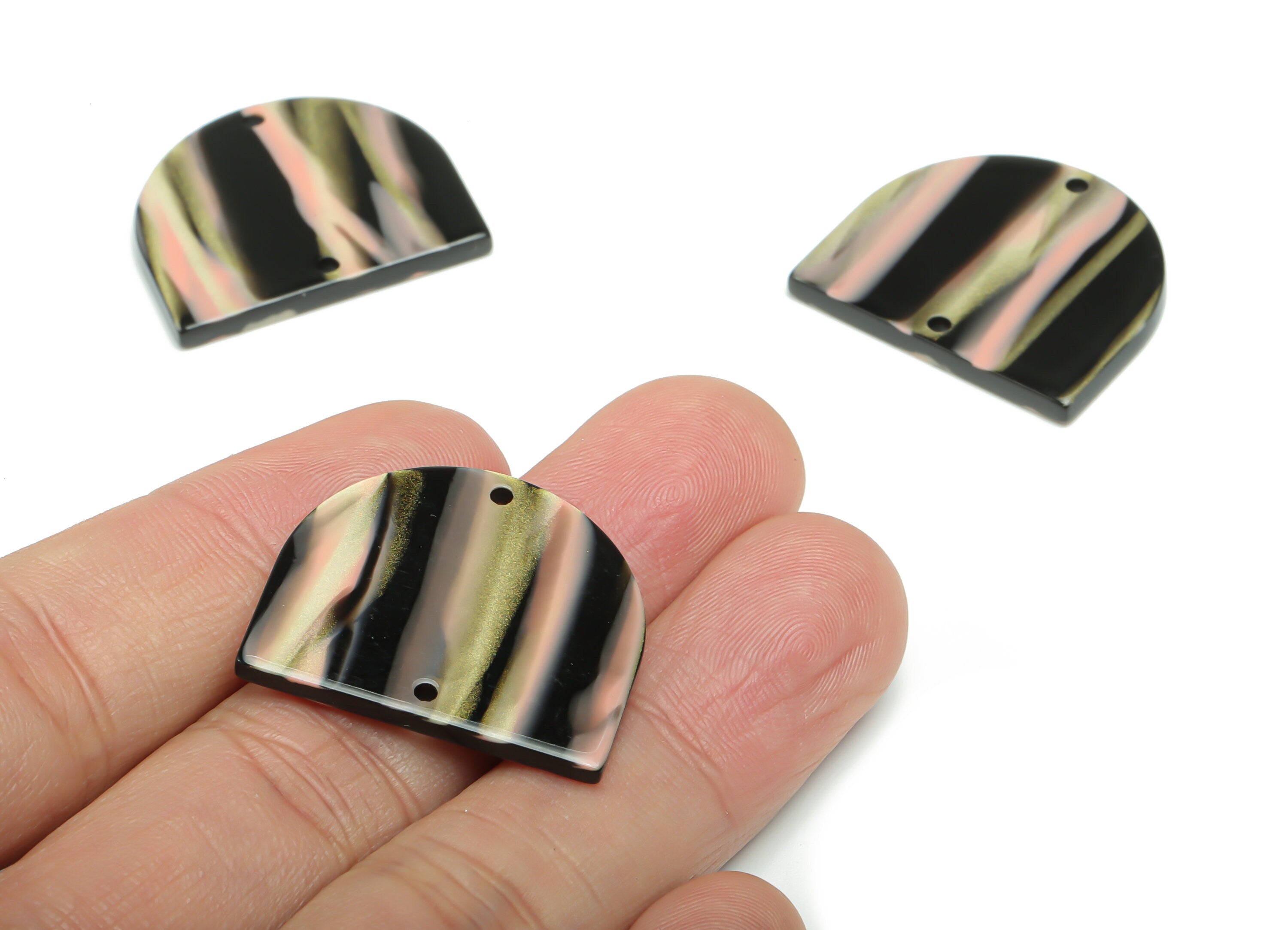 Acrylic Domed Earring Connector - Acrylic D Charms and Pendant - 2 Holes - Jewelry Supplies - Color Code:A780 - 27.6x23.9x2.4mm -AC1323-A780 - DOMEDBAZAAR