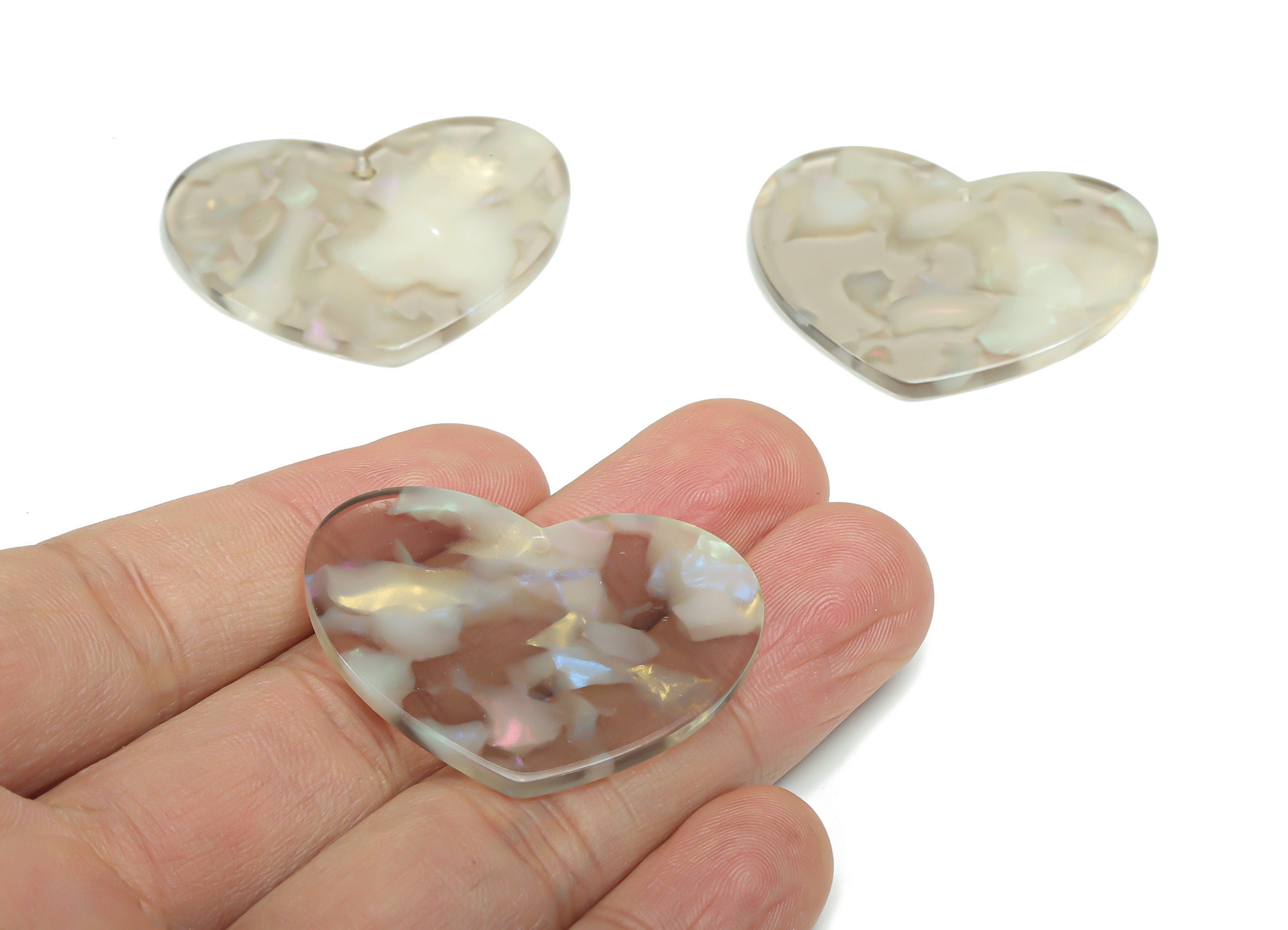 Acetate Heart Earring Charms - Acetate Heart Pendant Findings - Jewelry Supplies - Color Code: A776 - 38.8x31.55x2.53mm - AC2380-A776 - DOMEDBAZAAR