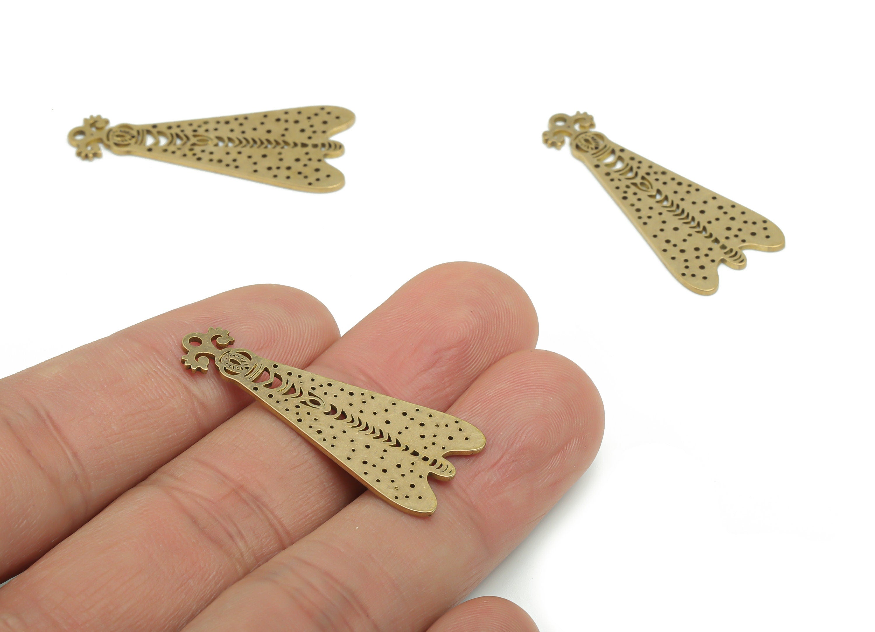 Brass Bubble Moth Earring Charms - Raw Brass Bubble Moth Pendant - DIY Jewelry Making Supplies - 36.22x15.21x0.84mm - PPA1564 - DOMEDBAZAAR