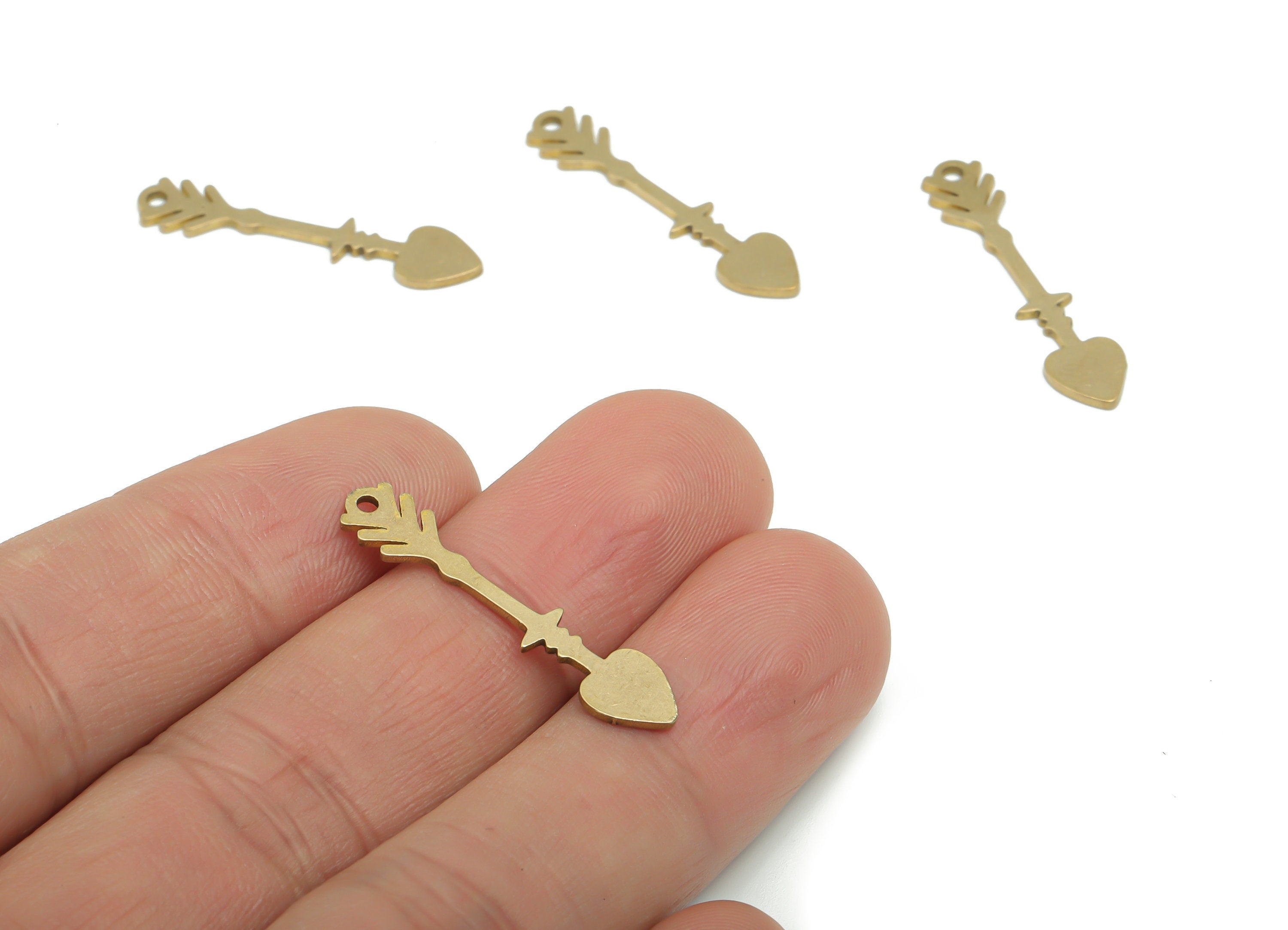 Brass Heart Branch Earring Charms - Raw Brass Branch Heart Arrow Pendant - DIY Jewelry Making Supplies - 29.69x6.44x0.83mm - PPA1576 - DOMEDBAZAAR
