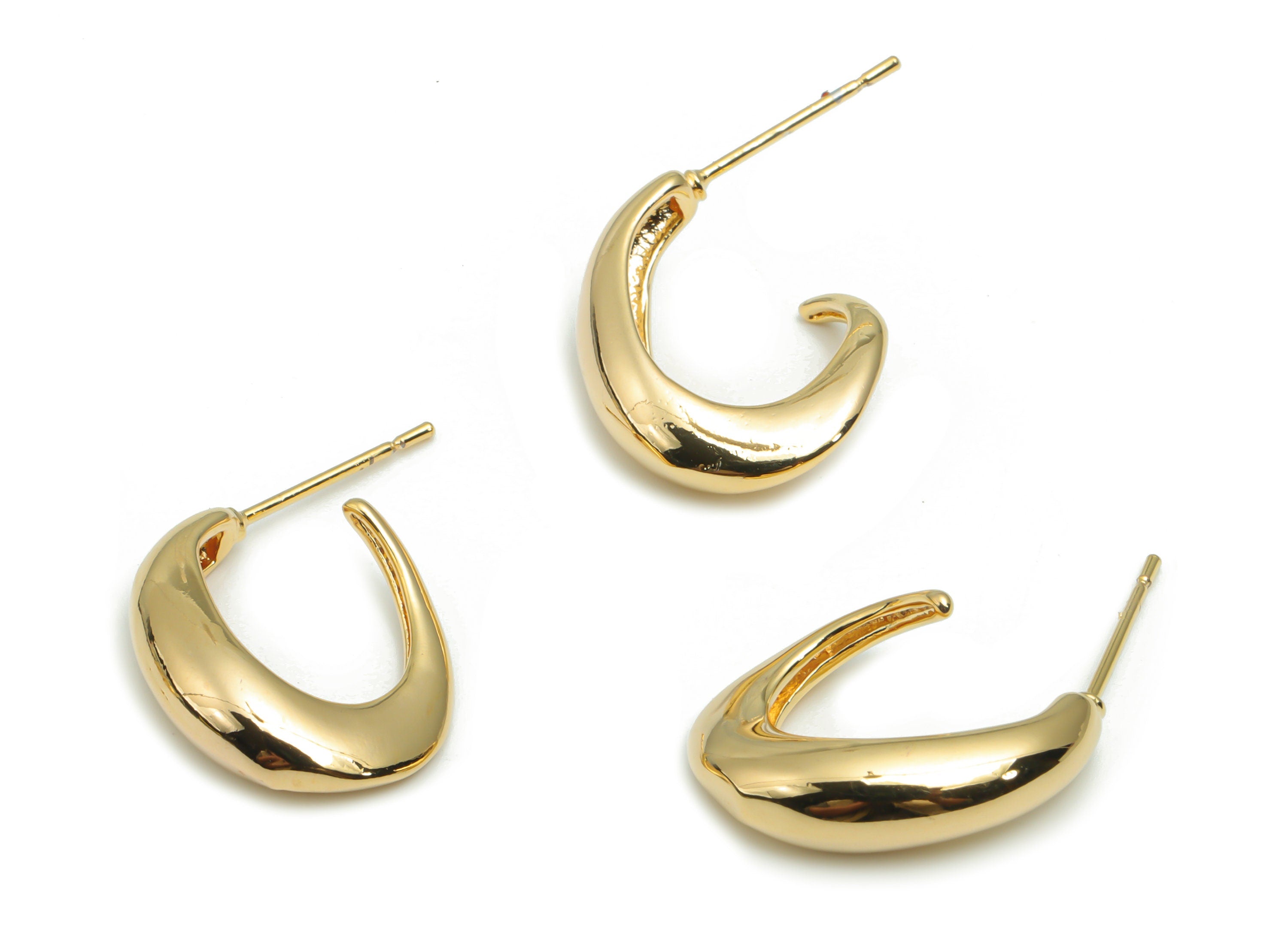 Brass C Earring Post - Gold C Earring Stud - 18K Real Gold Plated Brass - 316 Surgical Stainless Steel Stud - 18.57x13.96x2.92mm - RGP4283 - DOMEDBAZAAR