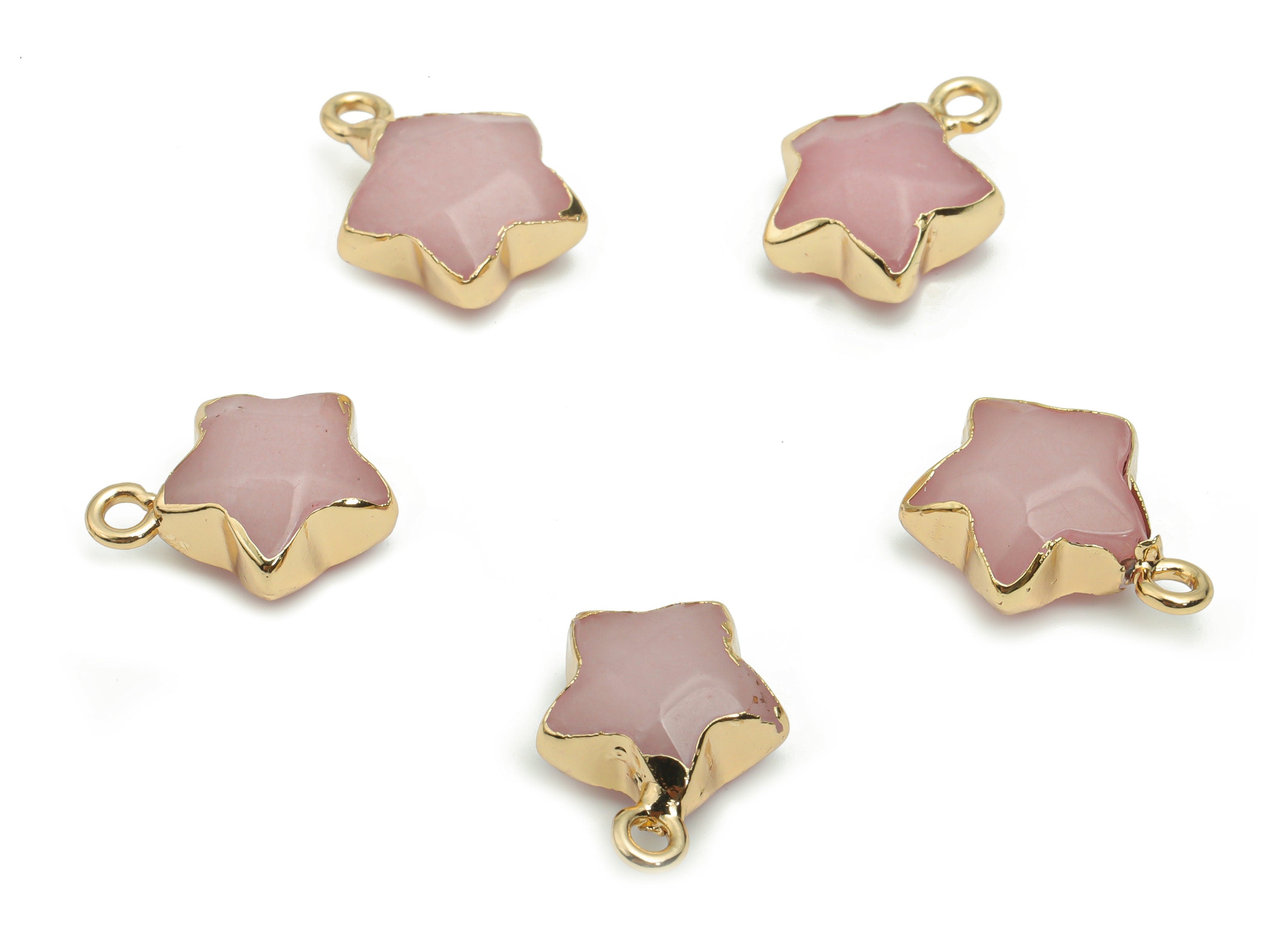Rose Guartz Star Earring Charms - Brass Star Pendant - Iron Loop - Natural Stone - Gold Tone Plated Brass – 15.94x12.86x6.51mm – NS1579J - DOMEDBAZAAR