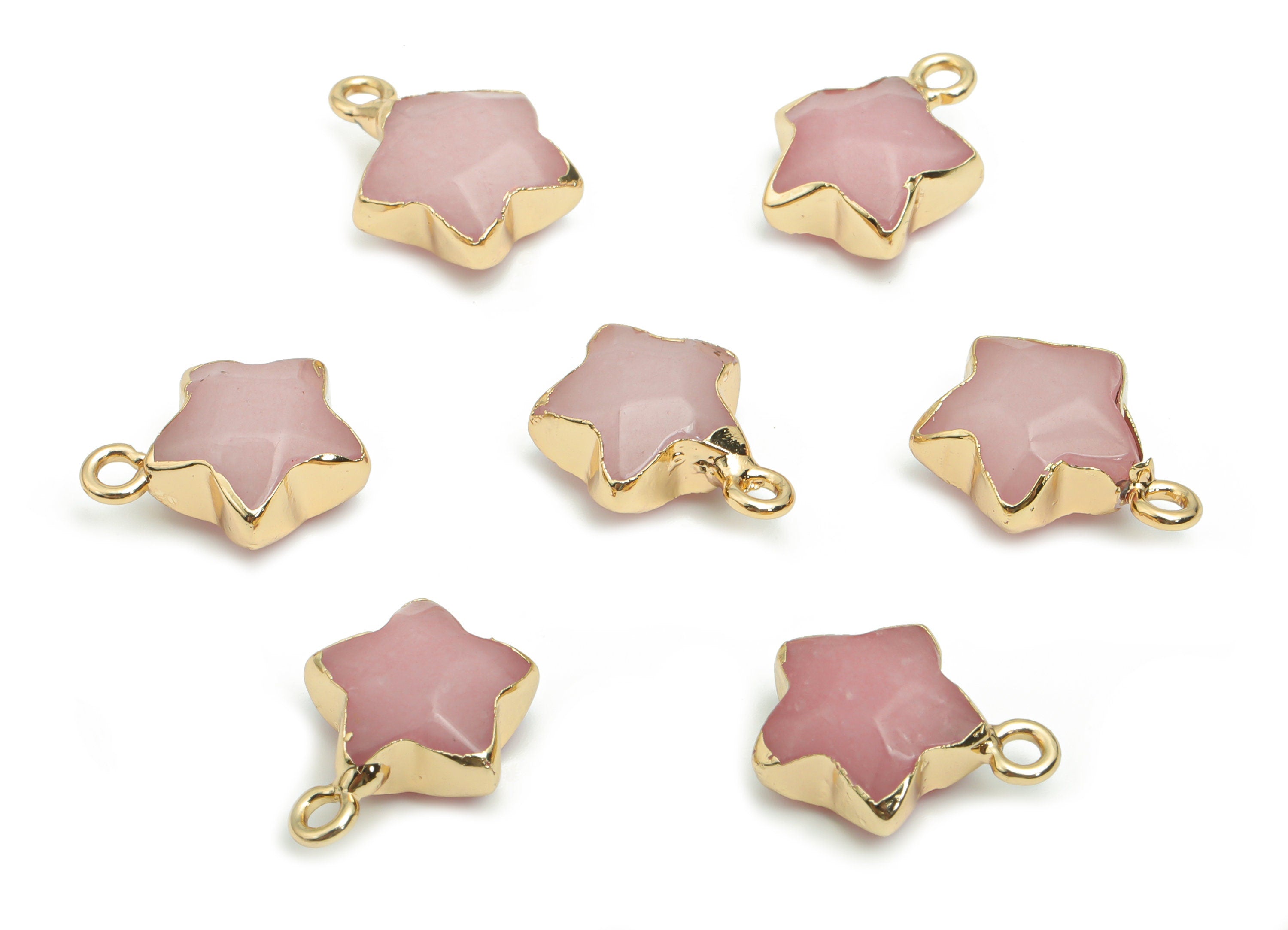 Rose Guartz Star Earring Charms - Brass Star Pendant - Iron Loop - Natural Stone - Gold Tone Plated Brass – 15.94x12.86x6.51mm – NS1579J - DOMEDBAZAAR