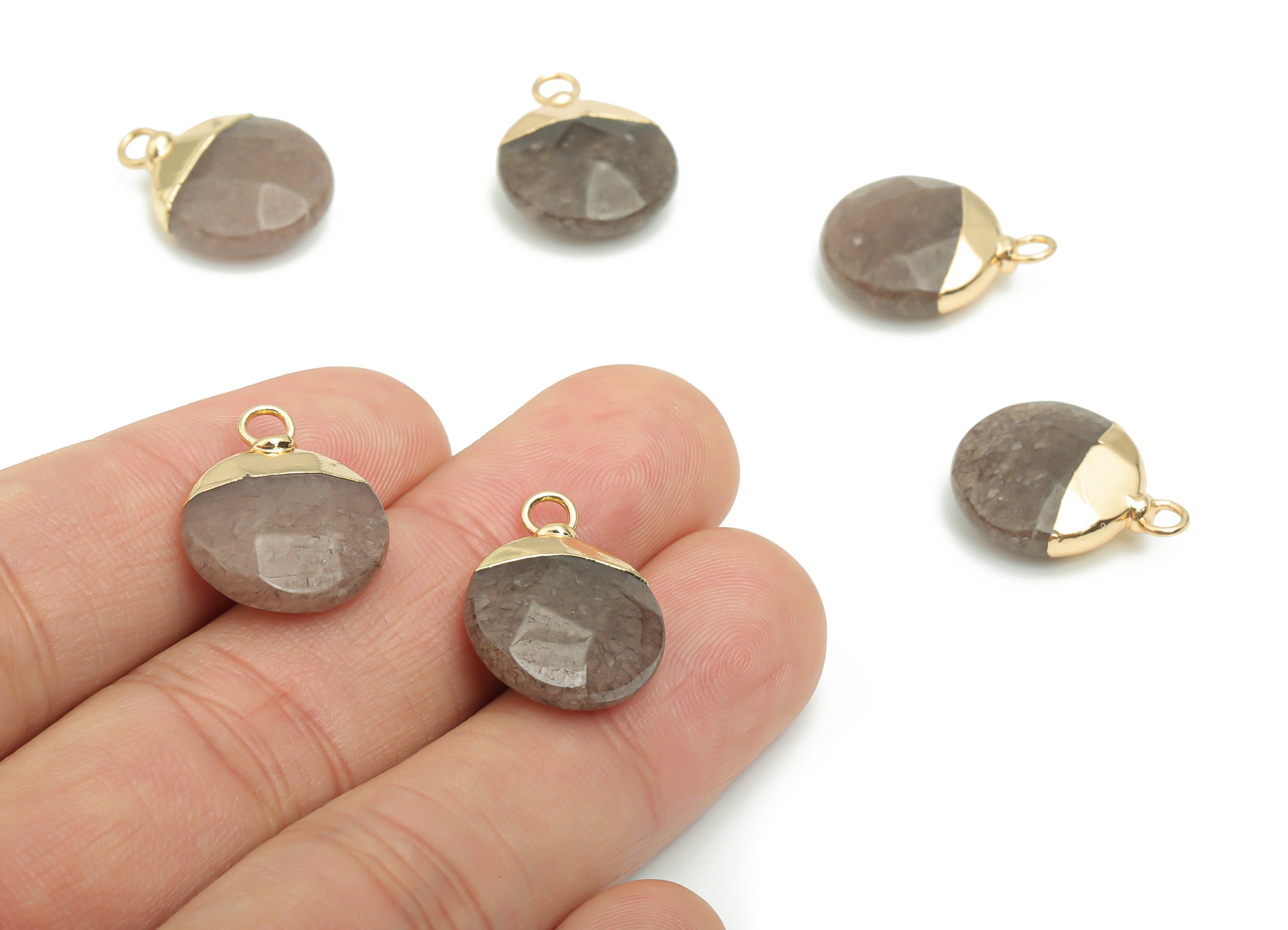 Legendary Mystical Stone Charms - Brass Round Pendant - Iron Loop - Natural Stone - Gold Tone Plated Brass – 19.37x15.1x6.37mm – NS1570C - DOMEDBAZAAR