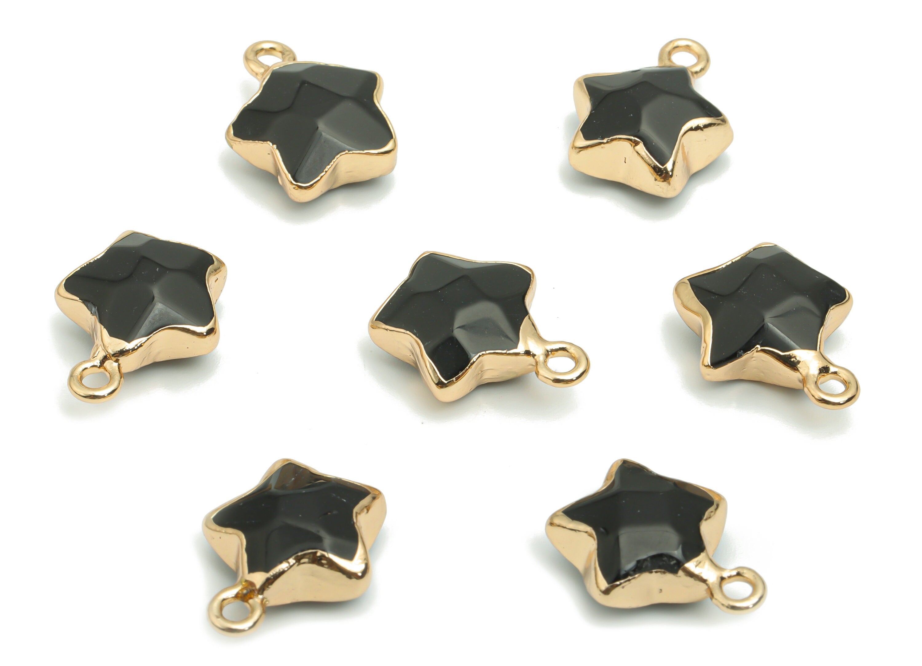 Black Stone Star Earring Charms - Brass Star Pendant - Iron Loop - Natural Stone - Gold Tone Plated Brass – 15.94x12.86x6.51mm – NS1579A - DOMEDBAZAAR