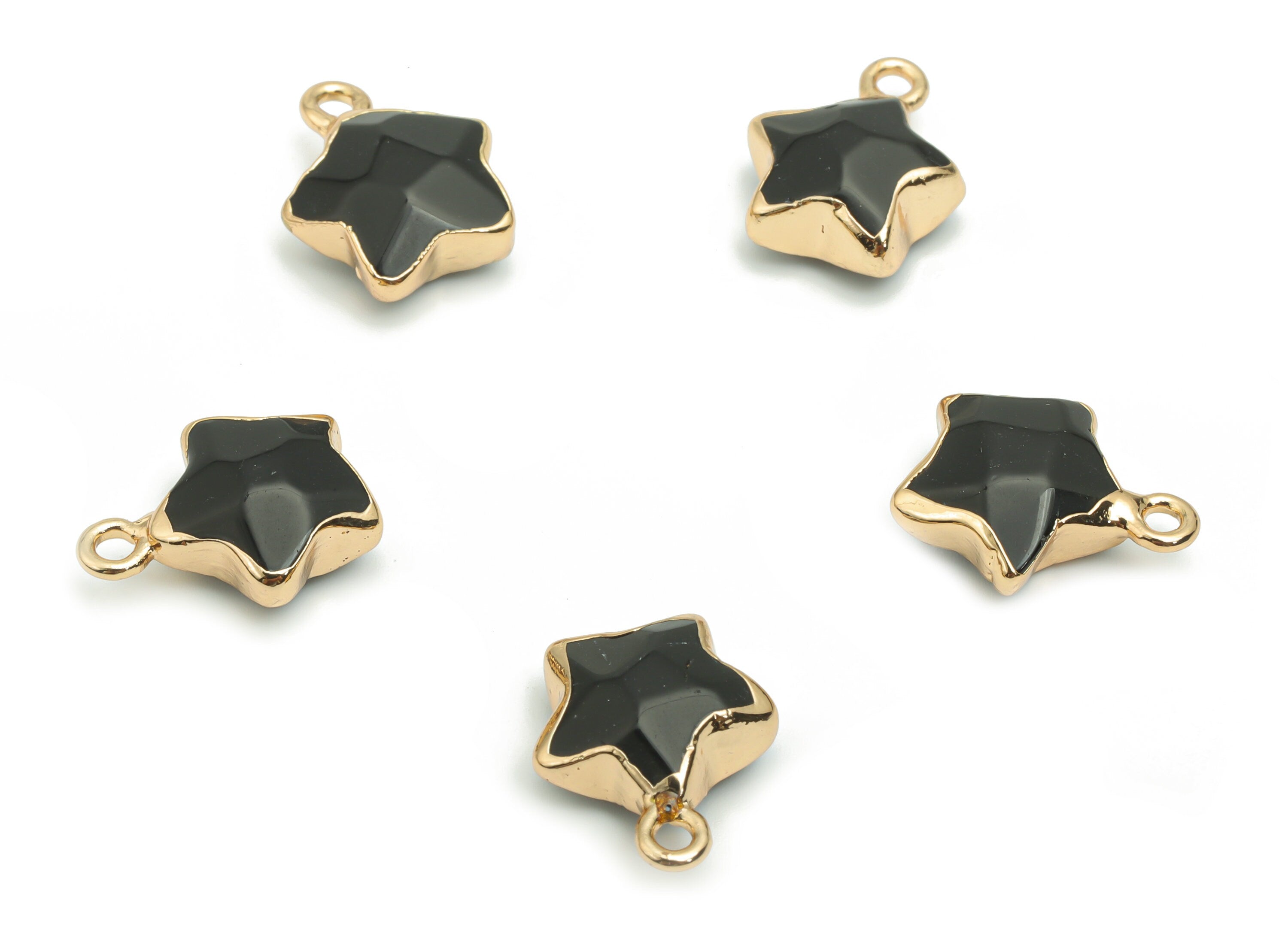 Black Stone Star Earring Charms - Brass Star Pendant - Iron Loop - Natural Stone - Gold Tone Plated Brass – 15.94x12.86x6.51mm – NS1579A - DOMEDBAZAAR