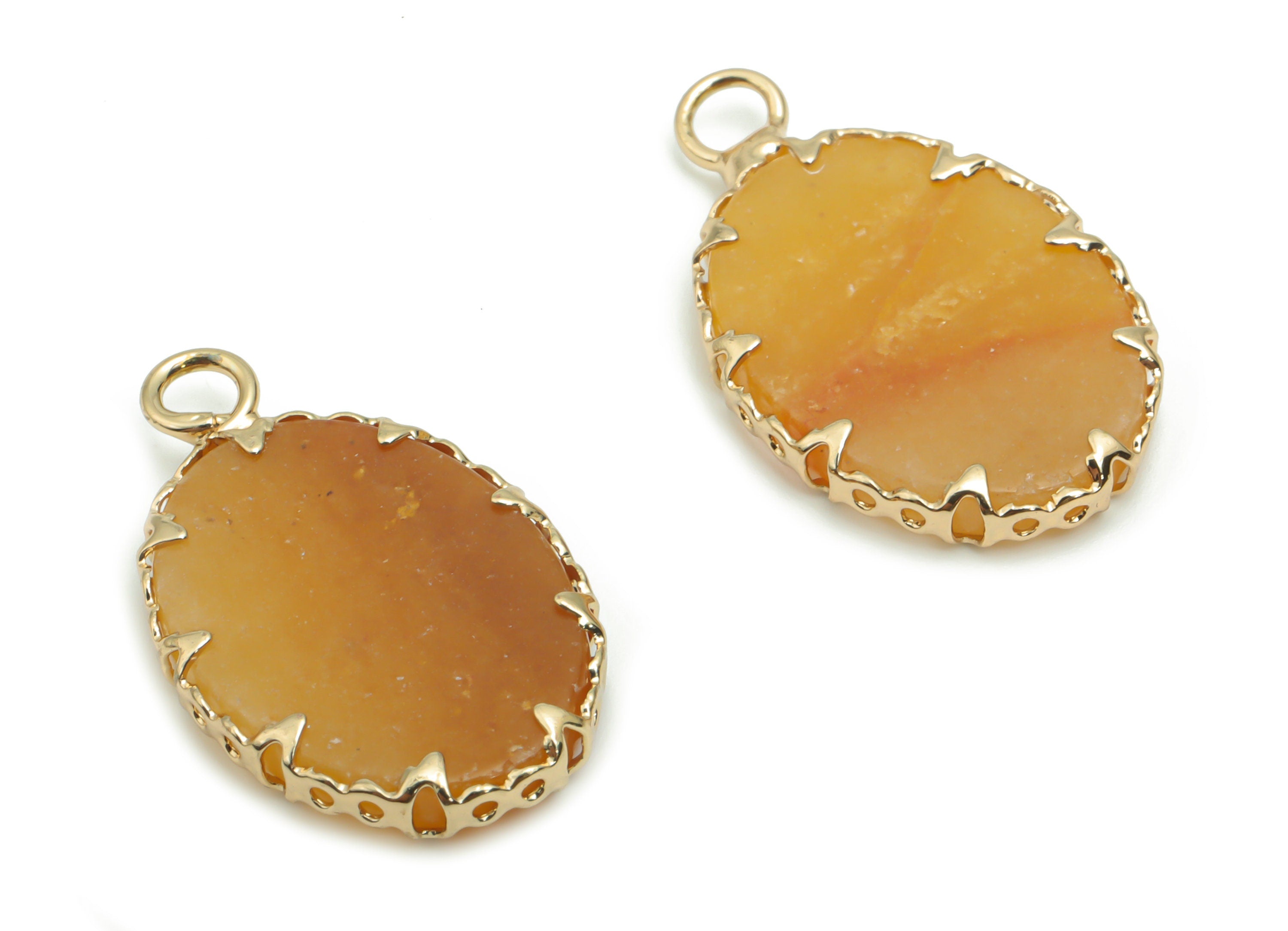 Imperial Topaz Crystal Oval Charms - Brass Frame Pendant - Iron Loop - Natural Stone - Gold Tone Plated Brass – 23.33x13.84x2.92mm – NS1572F - DOMEDBAZAAR