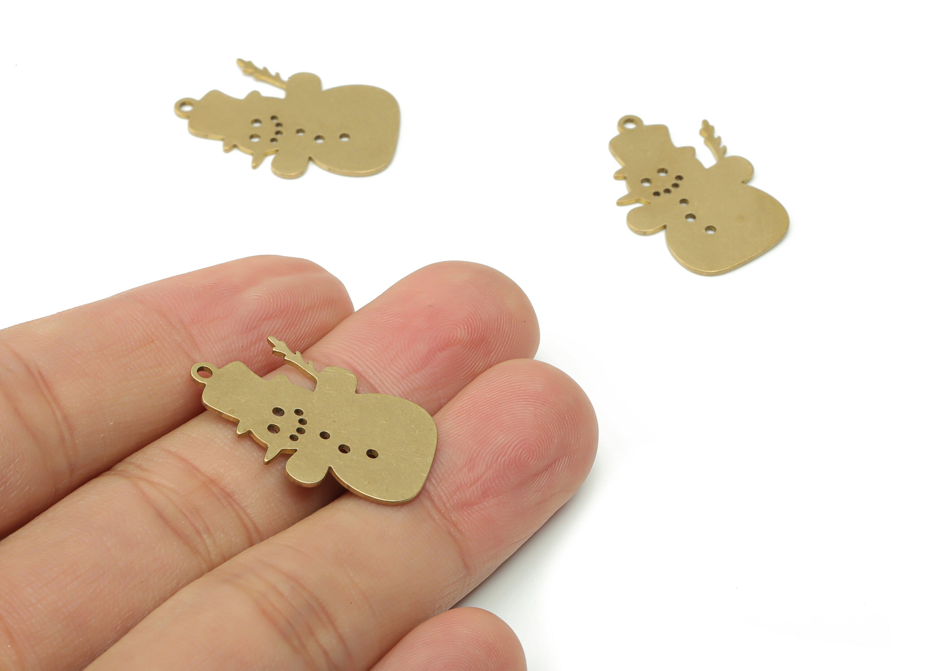 Brass Snowman Earring Charms - Raw Brass Snowman Pendant - DIY Jewelry Making Supplies - 27.32x17.38x0.64mm - PPZ0096 - DOMEDBAZAAR