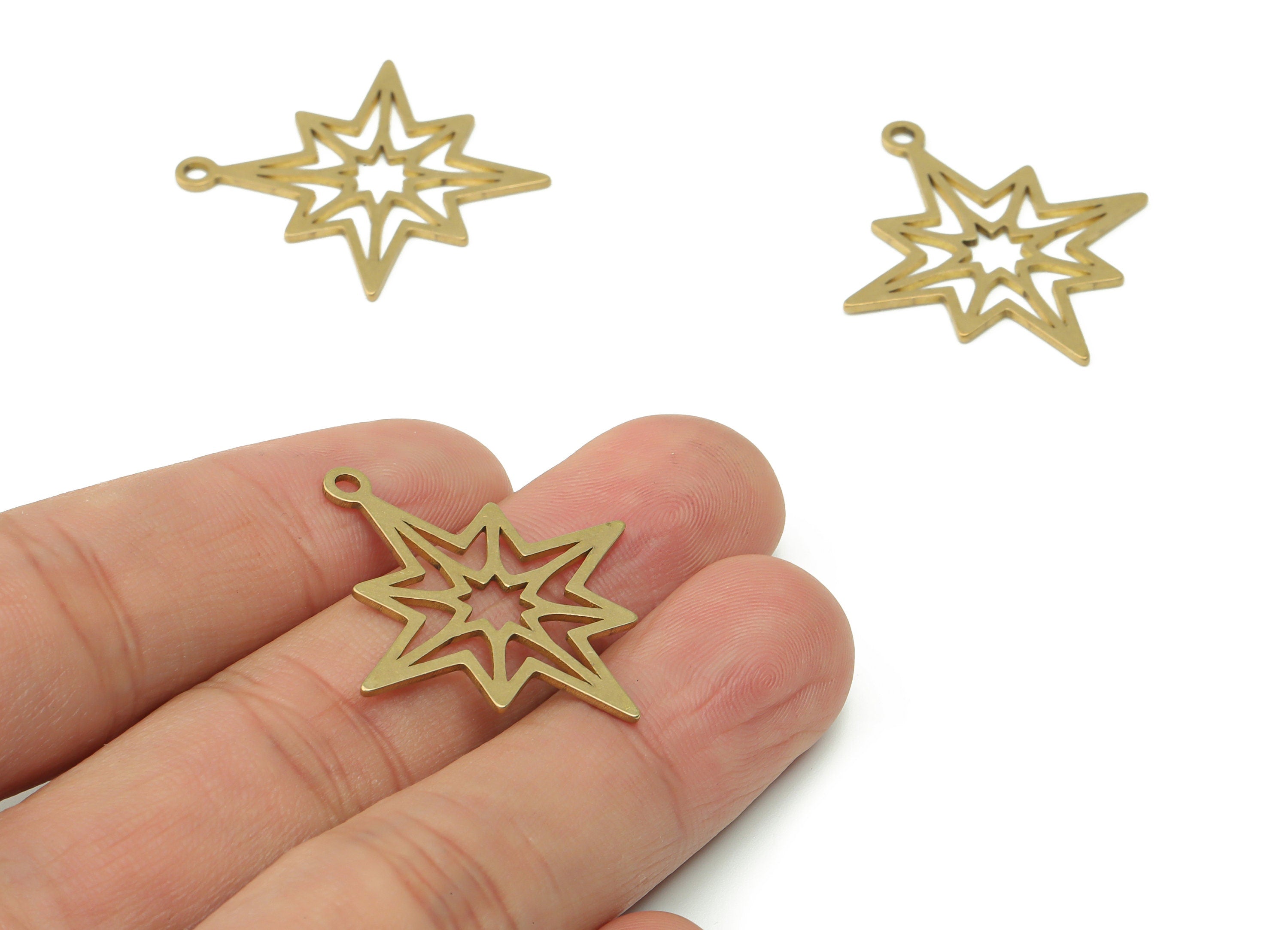 Brass Planet Earring Charms - Raw Brass Star Pendant - DIY Jewelry Making Supplies - 32.81x29.76x0.86mm - PPZ0053 - DOMEDBAZAAR