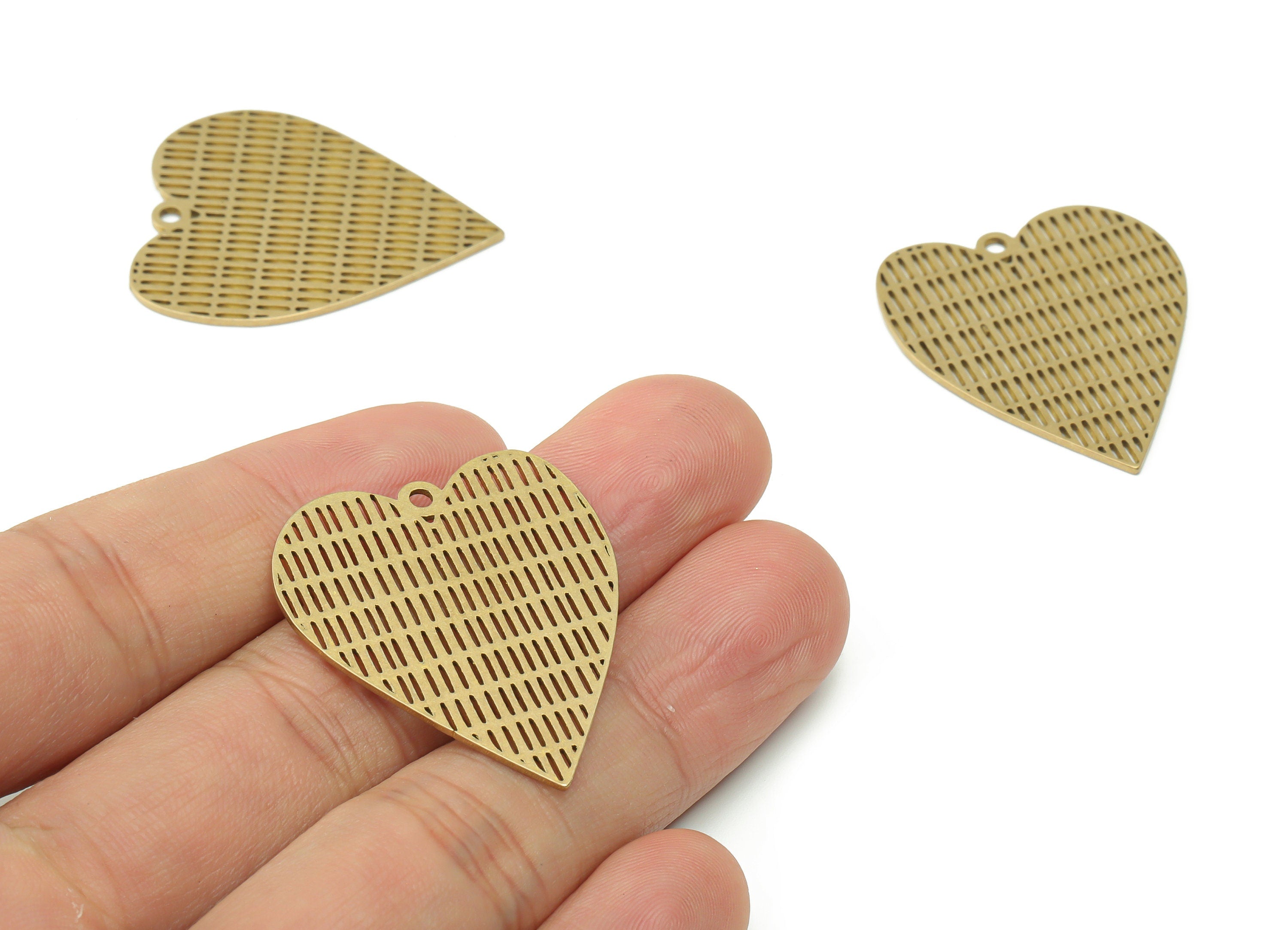 Brass Texture Heart Earring Charms - Raw Brass Heart Pendant - Jewelry Making Supplies - 34.63x29.3x0.85mm - PPA0485 - DOMEDBAZAAR